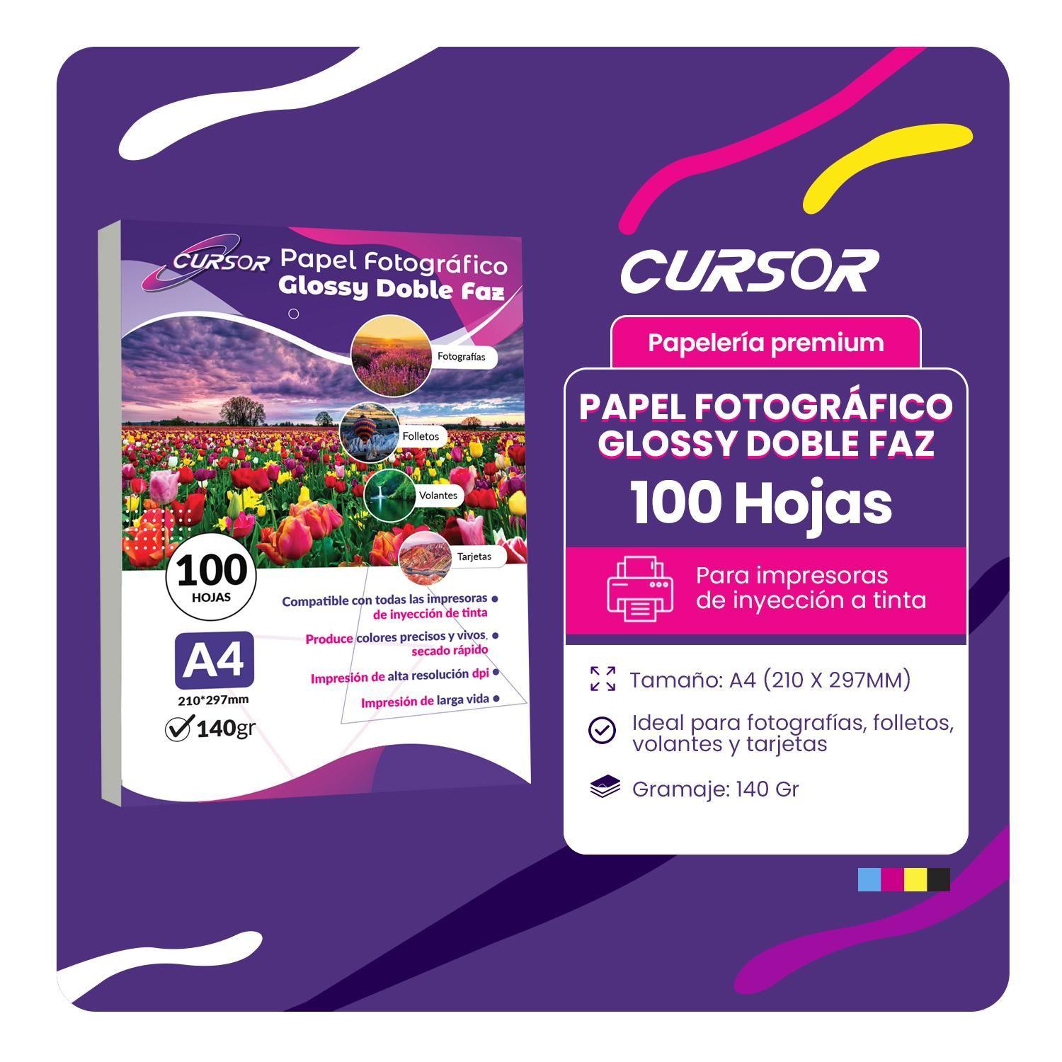 Papel Fotográfico Doble Faz Glossy Cursor A4 140 Gr 100 Hjs-1