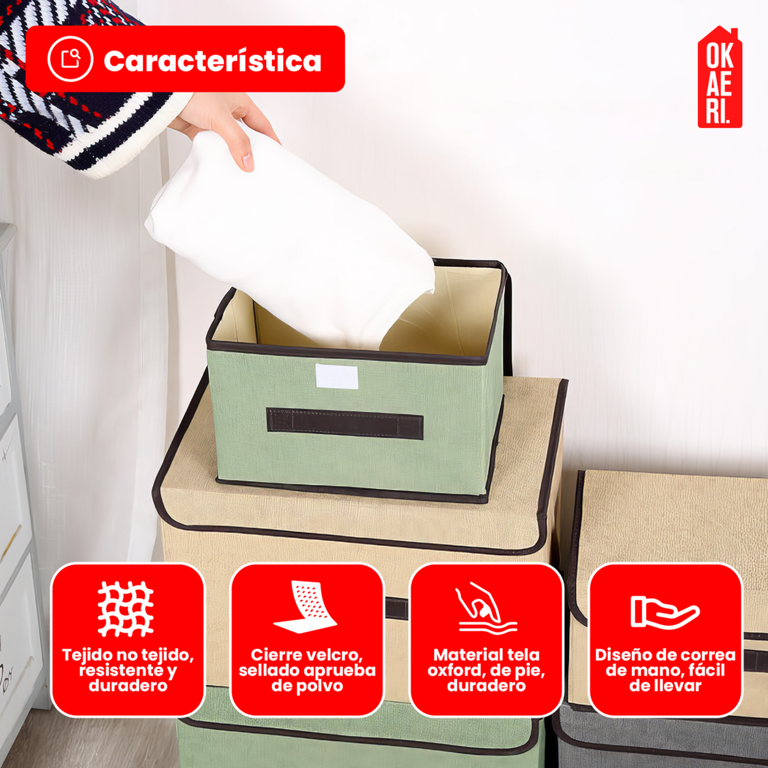 6 Cajas Organizadoras C/tapa Okaeri Tela Almacenamiento Gris-3