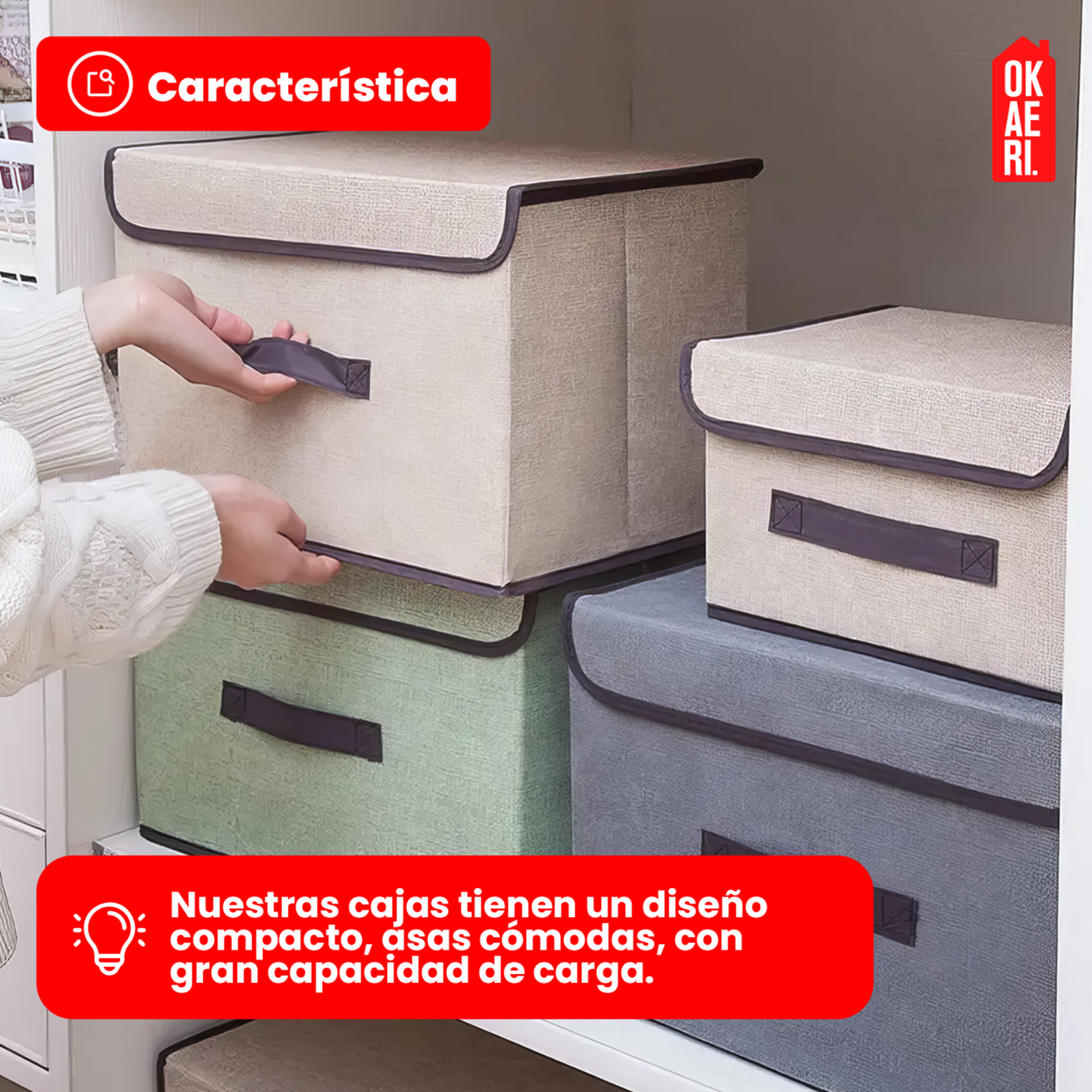 6 Cajas Organizadoras C/tapa Okaeri Tela Almacenamiento Gris-4