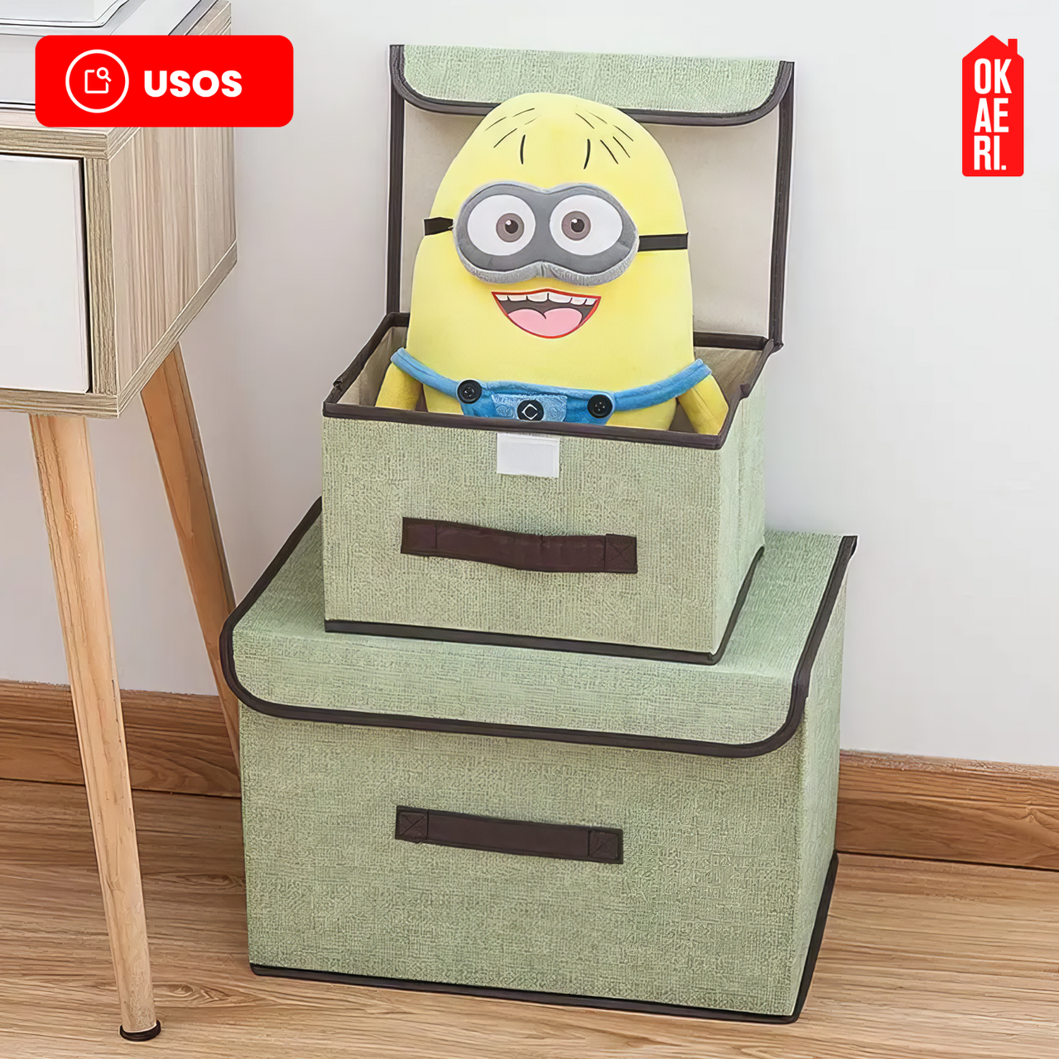 6 Cajas Organizadoras C/tapa Okaeri Tela Almacenamiento Gris-5