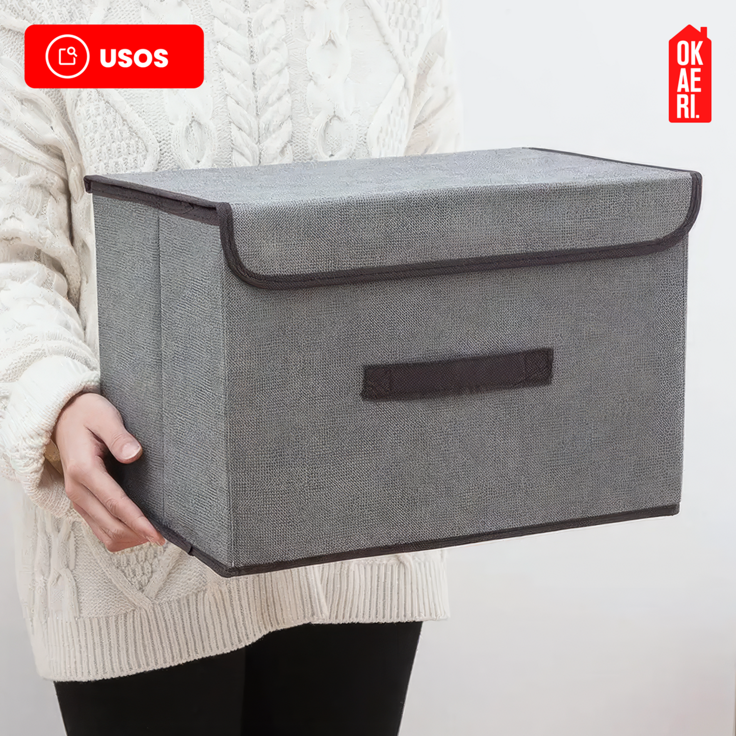 6 Cajas Organizadoras C/tapa Okaeri Tela Almacenamiento Gris-6
