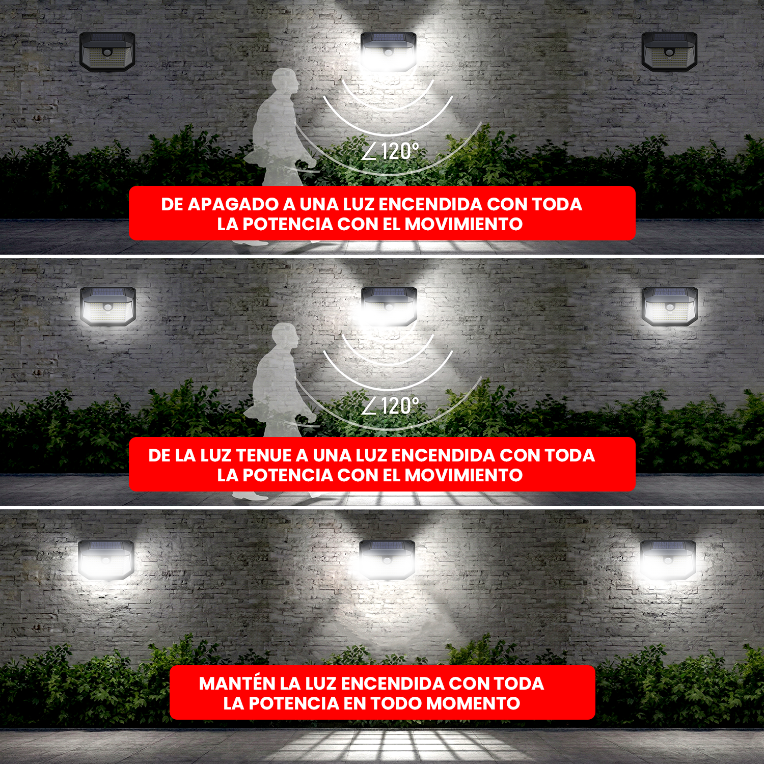 Pack X2 Foco Solar Con Sensor Para Exteriores 178 Led - Luz Blanca Negro-6
