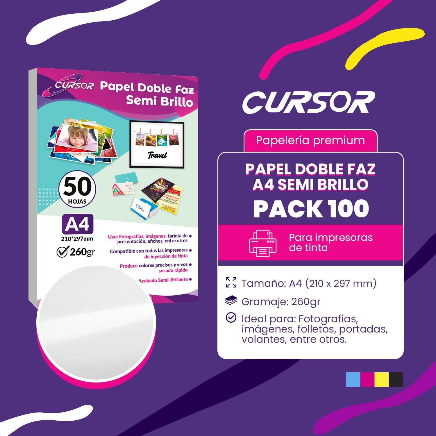 PACK 2 X GLOSSY SEMI BRILLO DOBLE FAZ A4 260G 50H CURSOR-8