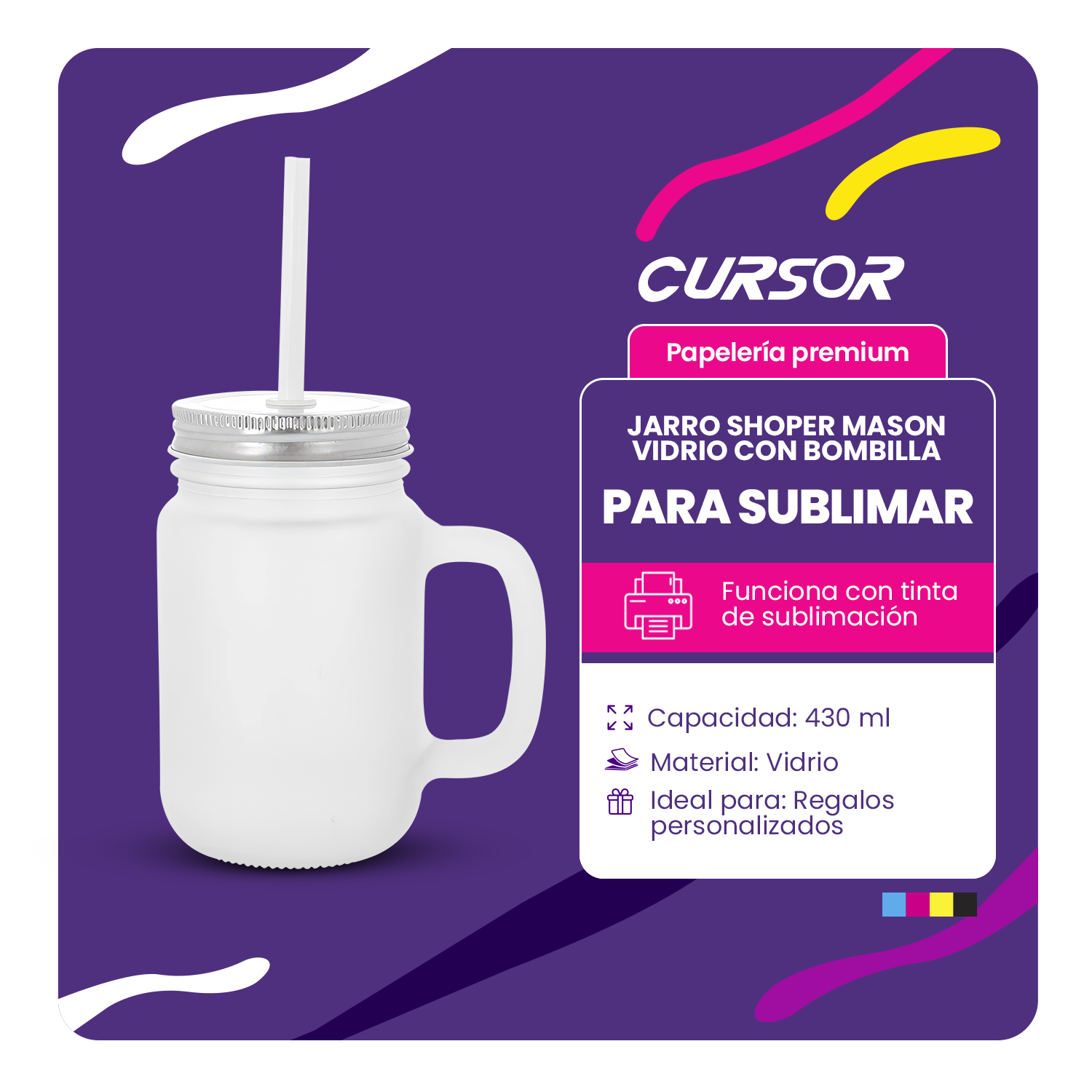 4 Jarro Shopero Mason Vidrio + Bombilla 430ml Para Sublimar-3