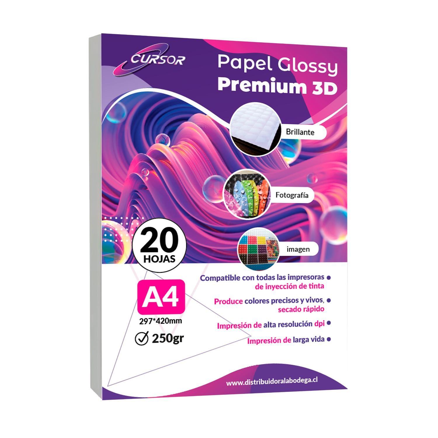 Papel Fotografico Glossy A4 Premium 3D 250gr 20H Cursor-0