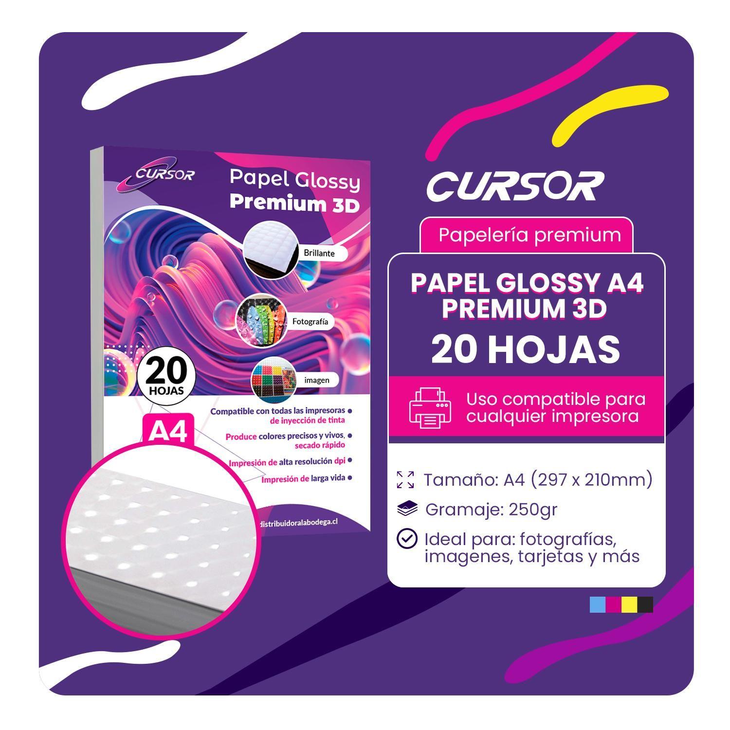 Papel Fotografico Glossy A4 Premium 3D 250gr 20H Cursor-1