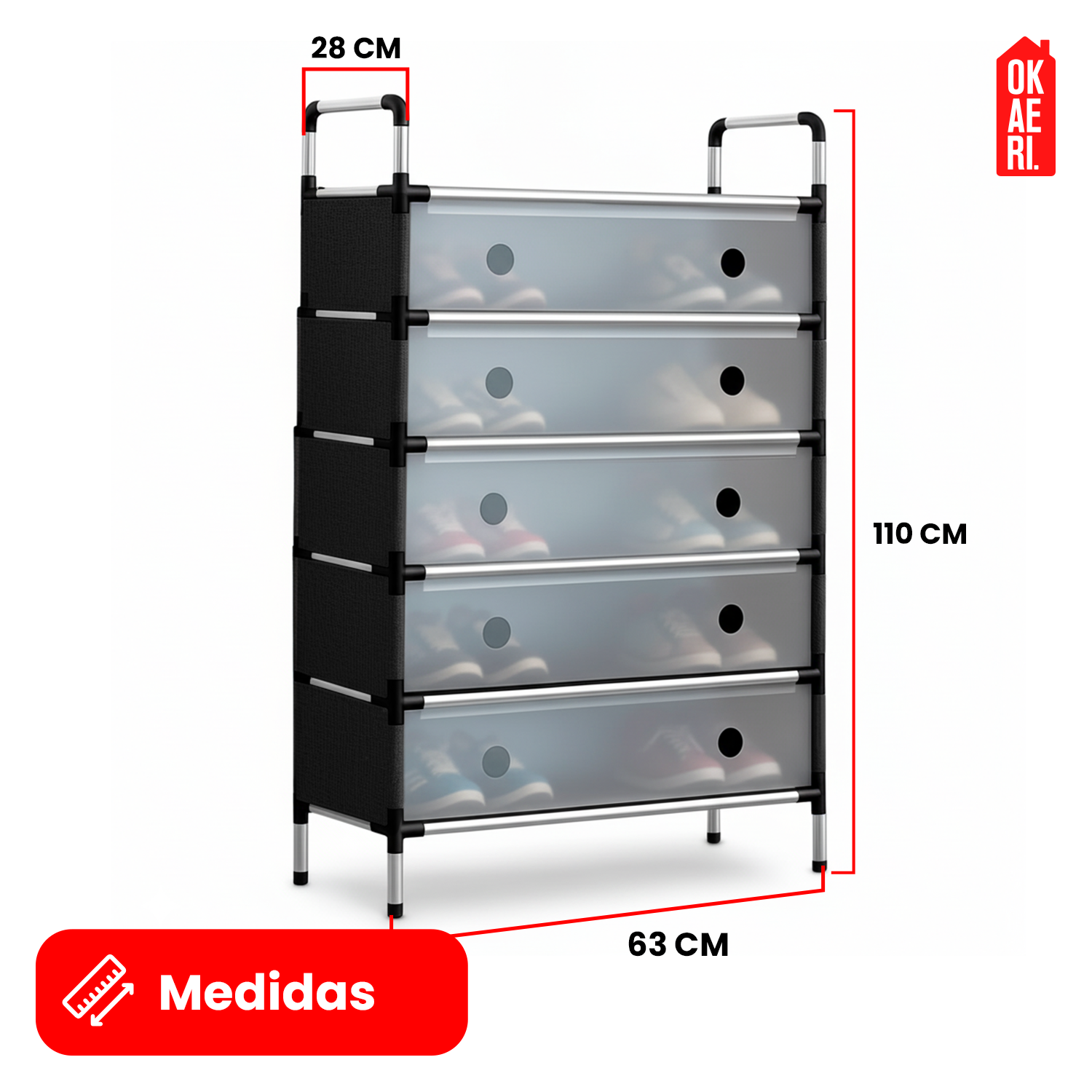 ZAPATERO MULTIFUNCIONAL - 6 NIVELES NEGRO 63*28*110CM-2