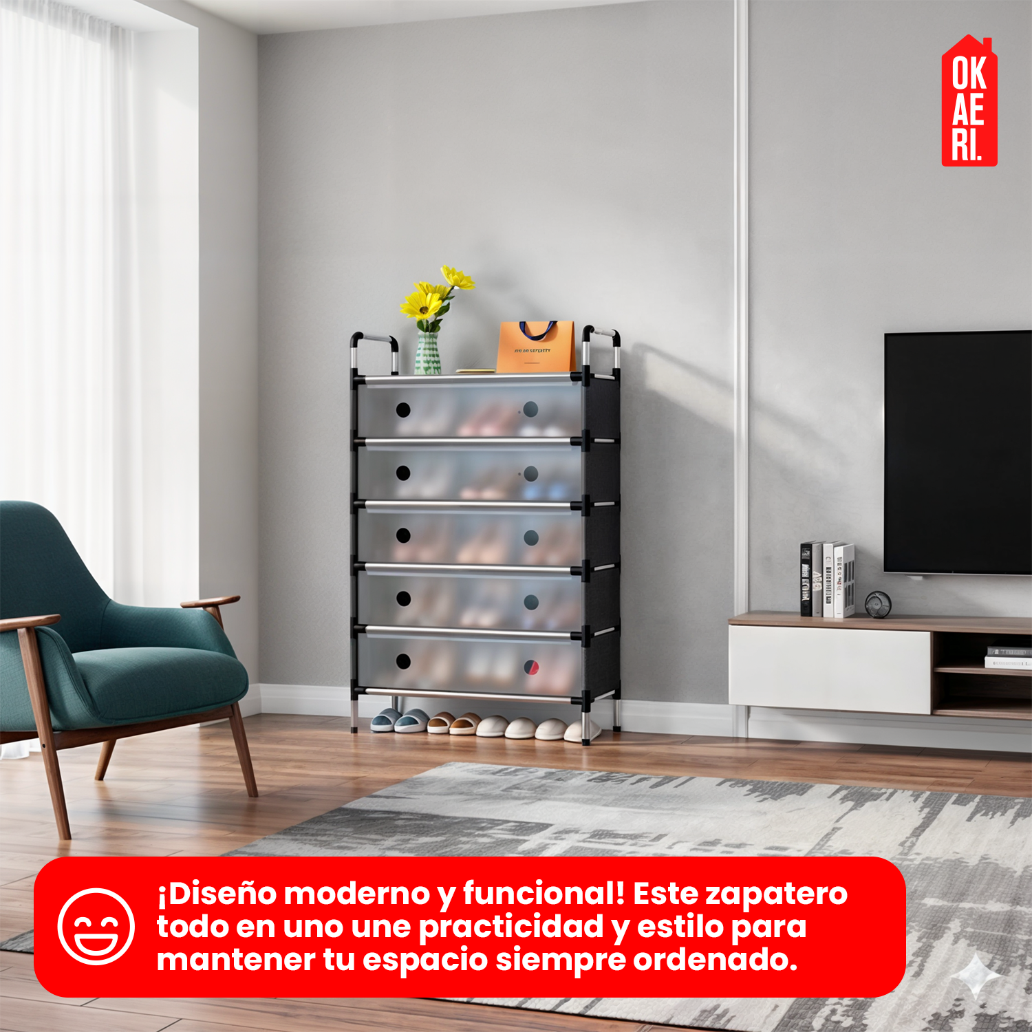 ZAPATERO MULTIFUNCIONAL - 6 NIVELES NEGRO 63*28*110CM-7