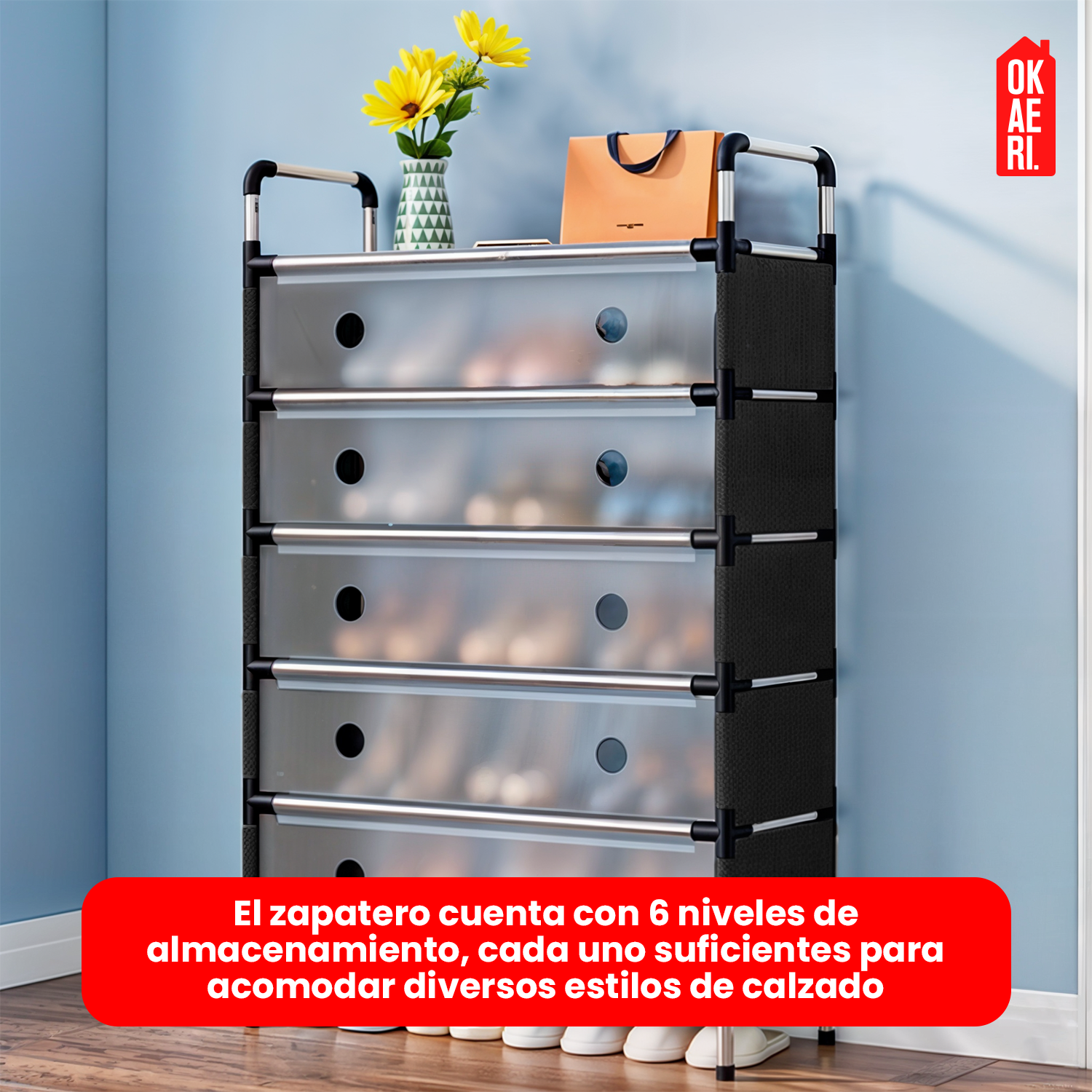 ZAPATERO MULTIFUNCIONAL - 6 NIVELES NEGRO 63*28*110CM-6