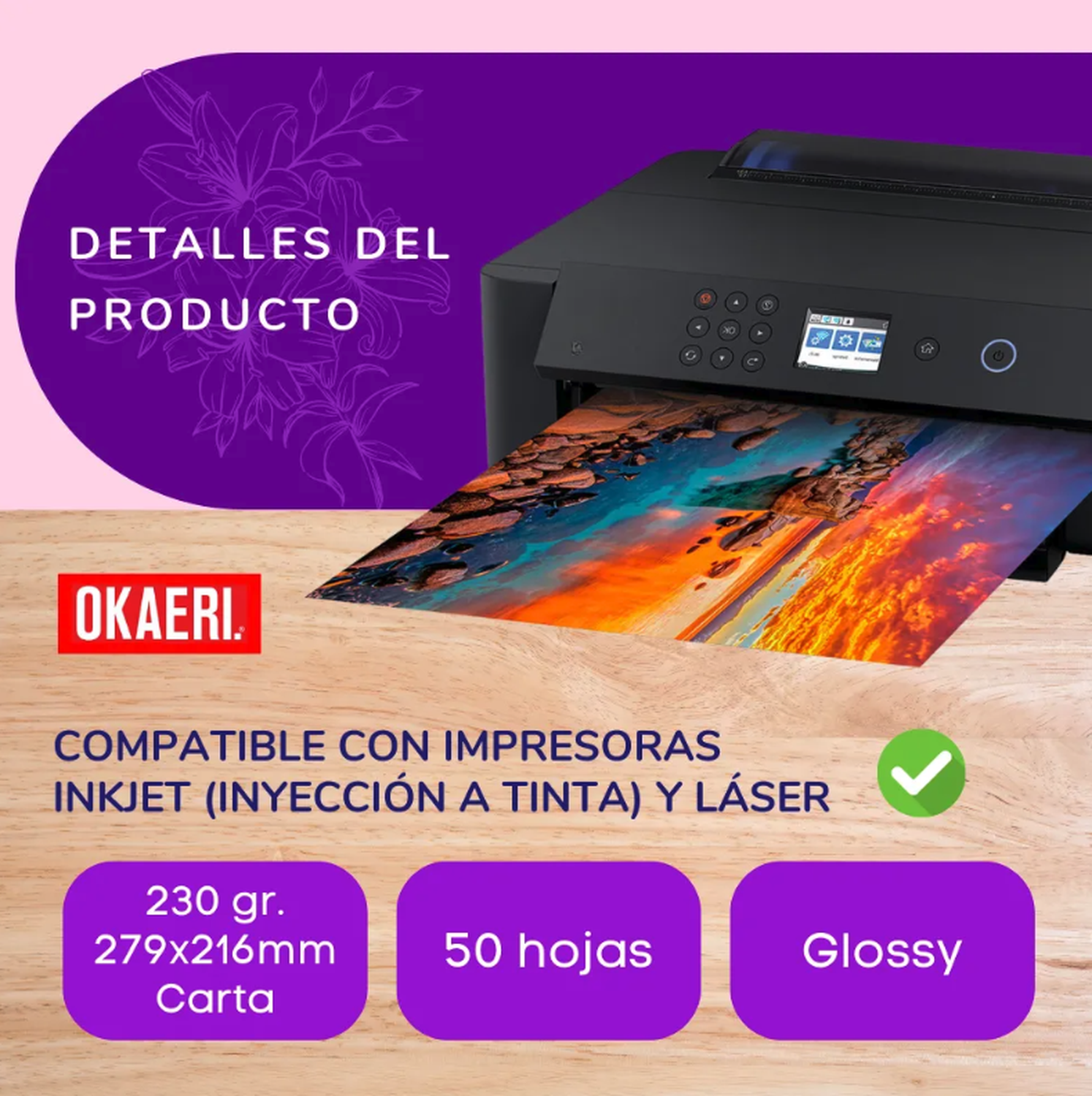 Papel Fotográfico Glossy Brillante Carta 230g 50 Hojas-3