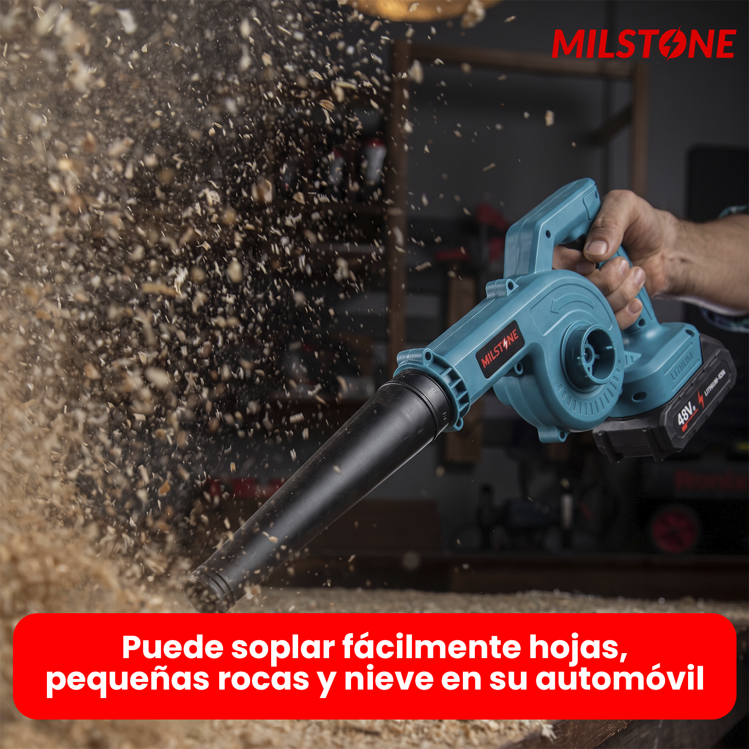 SOPLADORA INALÁMBRICA / ASPIRADORA 2 EN 1 48V TURQUESA MILSTONE-3