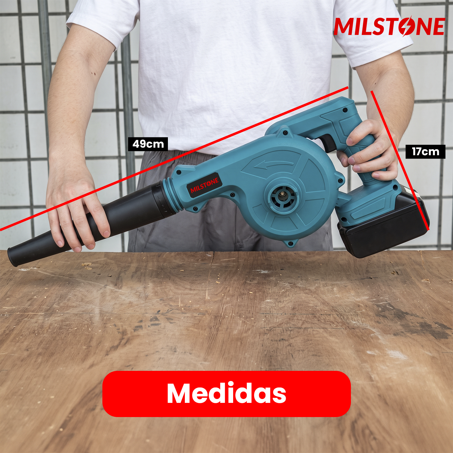 SOPLADORA INALÁMBRICA / ASPIRADORA 2 EN 1 48V TURQUESA MILSTONE-4