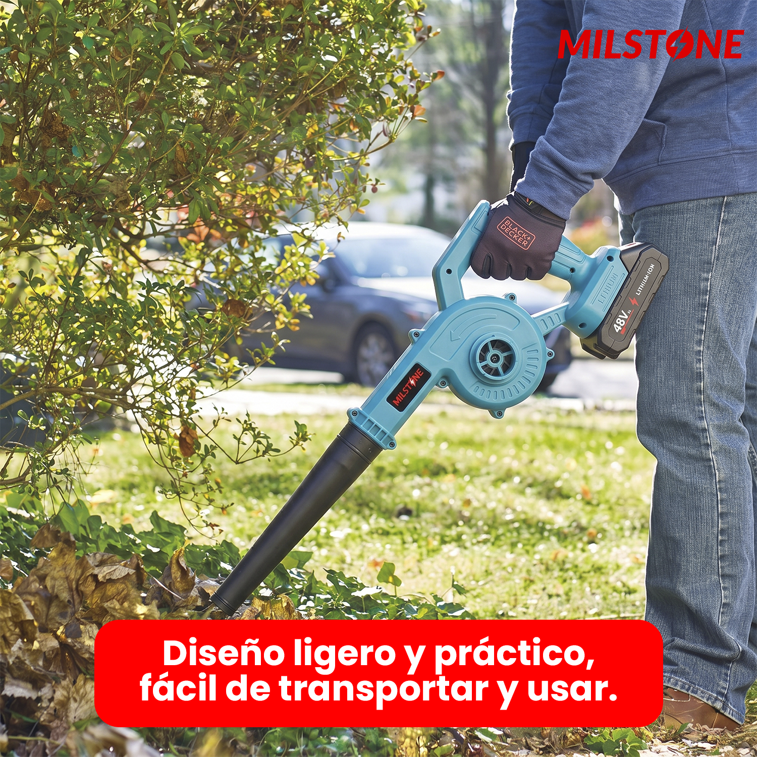 SOPLADORA INALÁMBRICA / ASPIRADORA 2 EN 1 48V TURQUESA MILSTONE-5