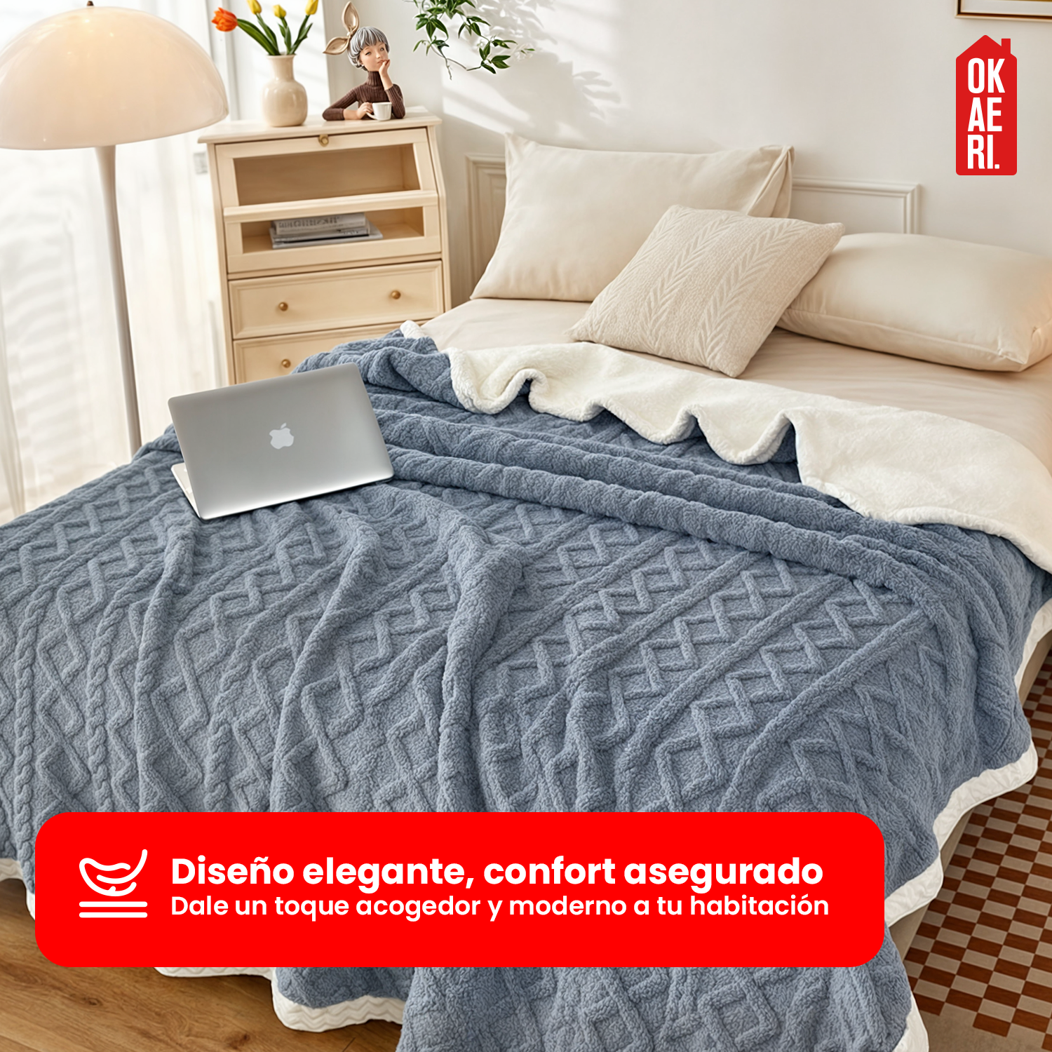 MANTA FRAZADA TERMICA CON CHIPORRO 2 PLAZAS OKAERI 2Azul Marino-2