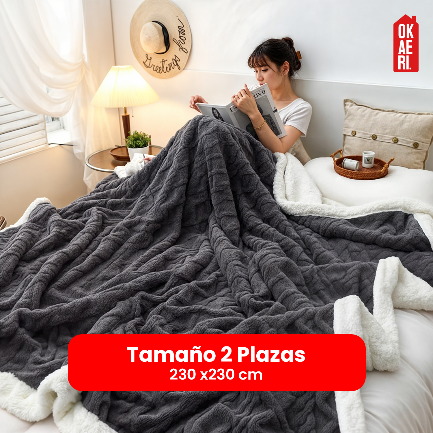 MANTA FRAZADA TERMICA CON CHIPORRO 2 PLAZAS OKAERI 2Azul Marino-6