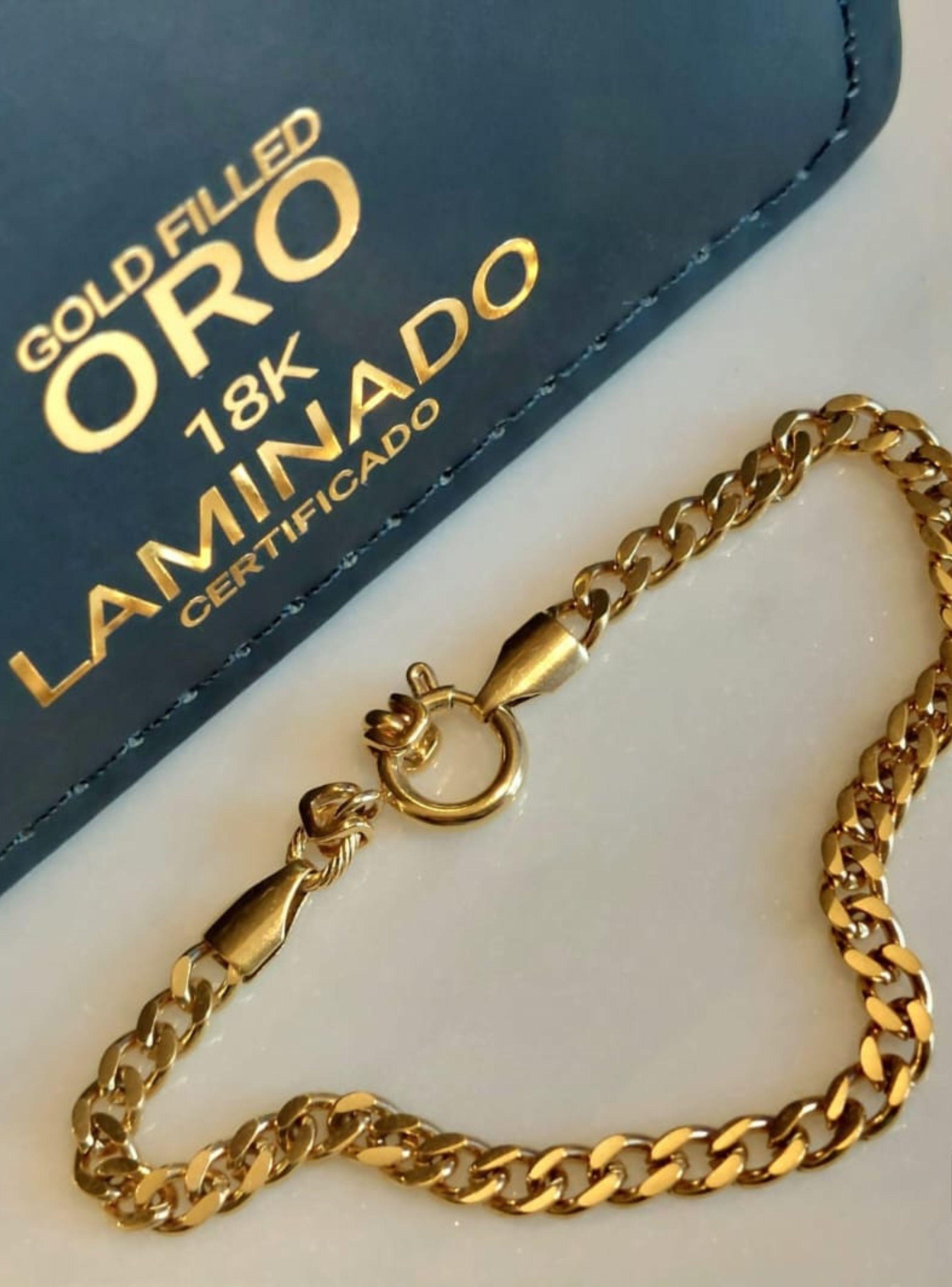 Pulsera ORO Laminado 18K Tejido Grumet Broche Timón -0