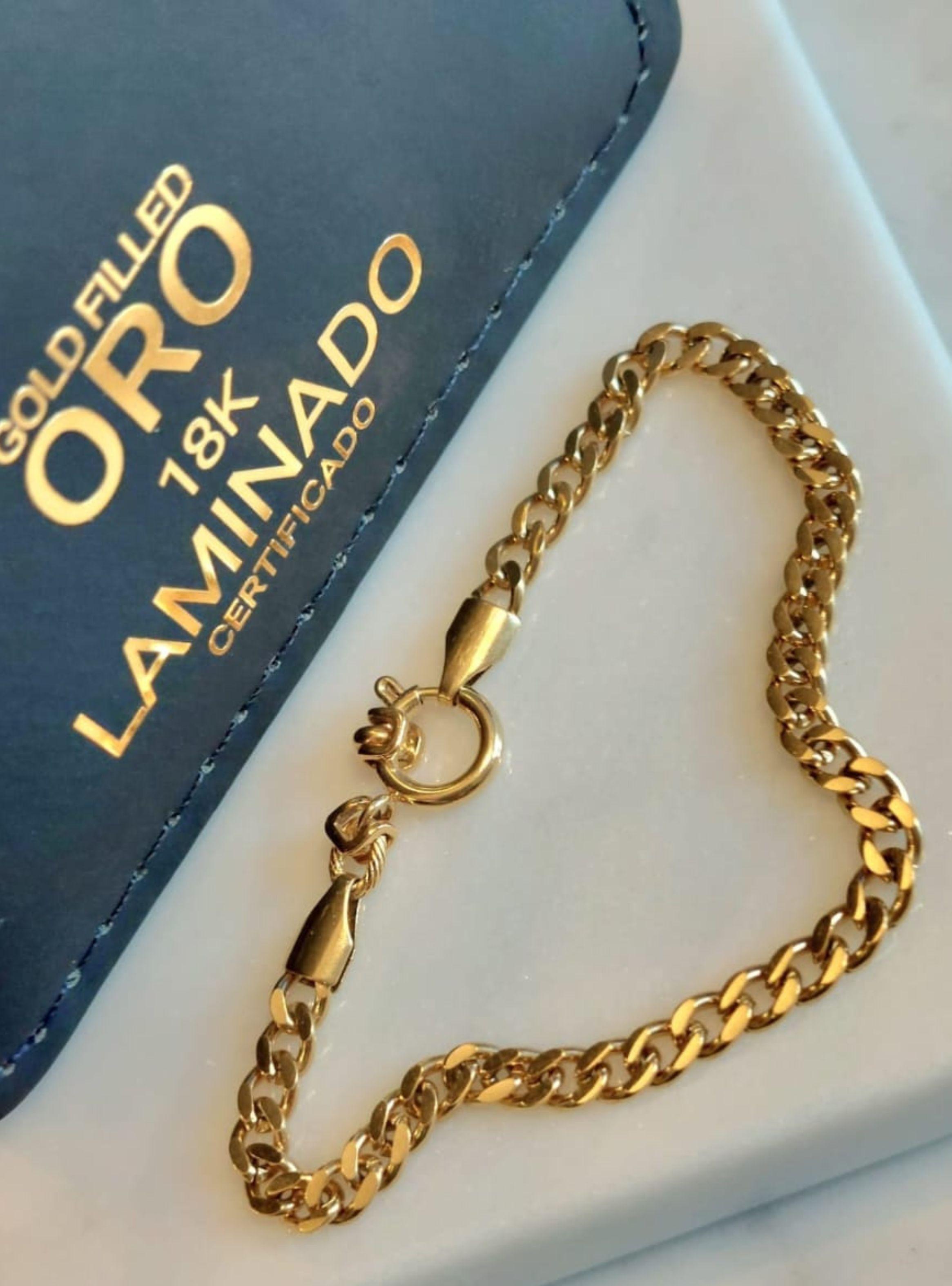 Pulsera ORO Laminado 18K Tejido Grumet Broche Timón -3