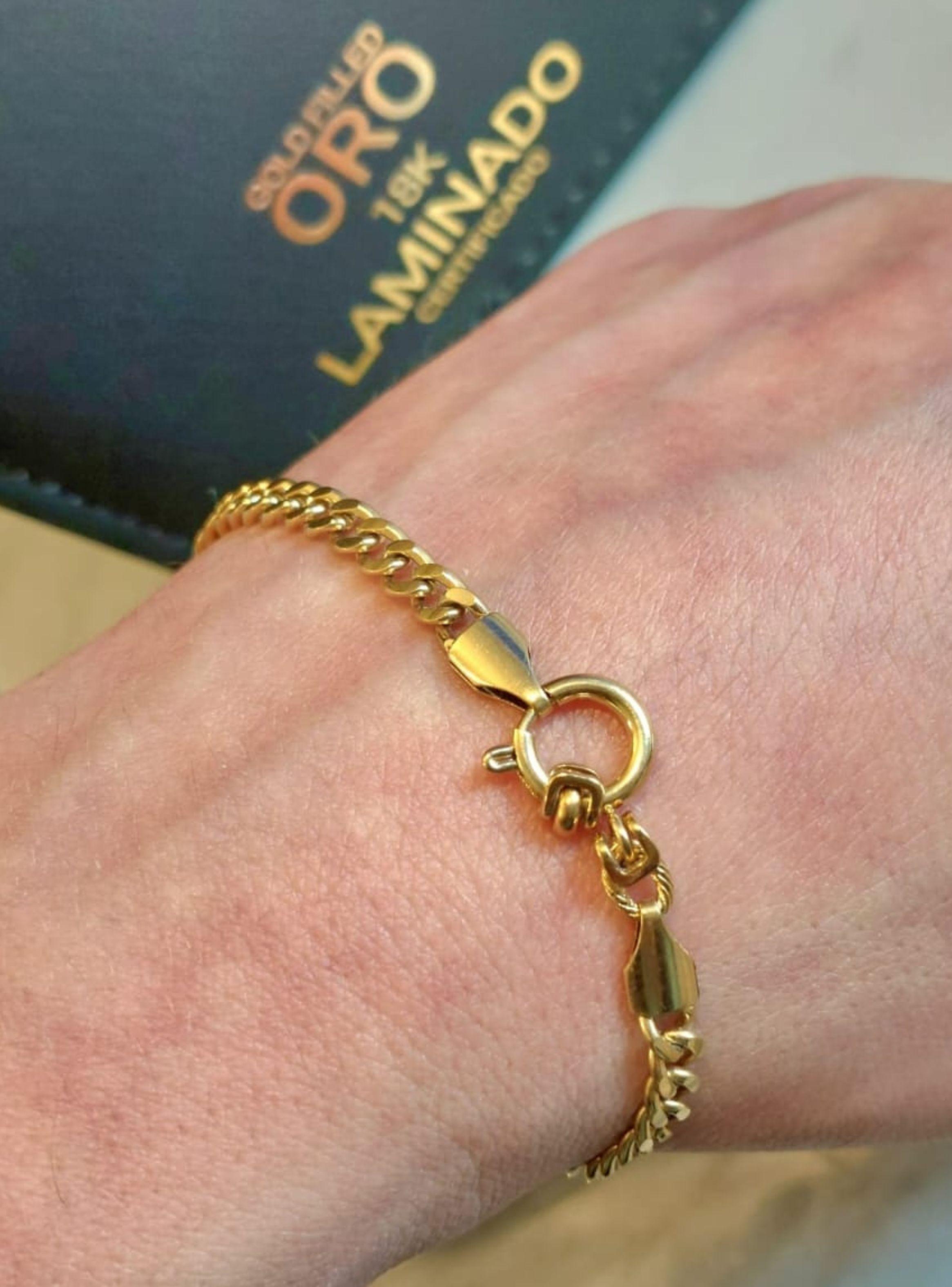 Pulsera ORO Laminado 18K Tejido Grumet Broche Timón -4