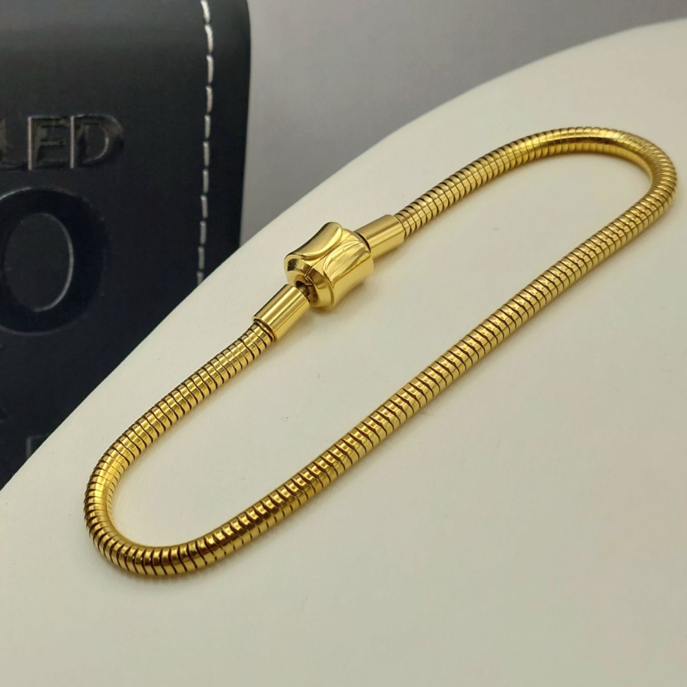 Brazalete de Tejido Serpiente con Broche Barril de Oro Laminado 18k-4