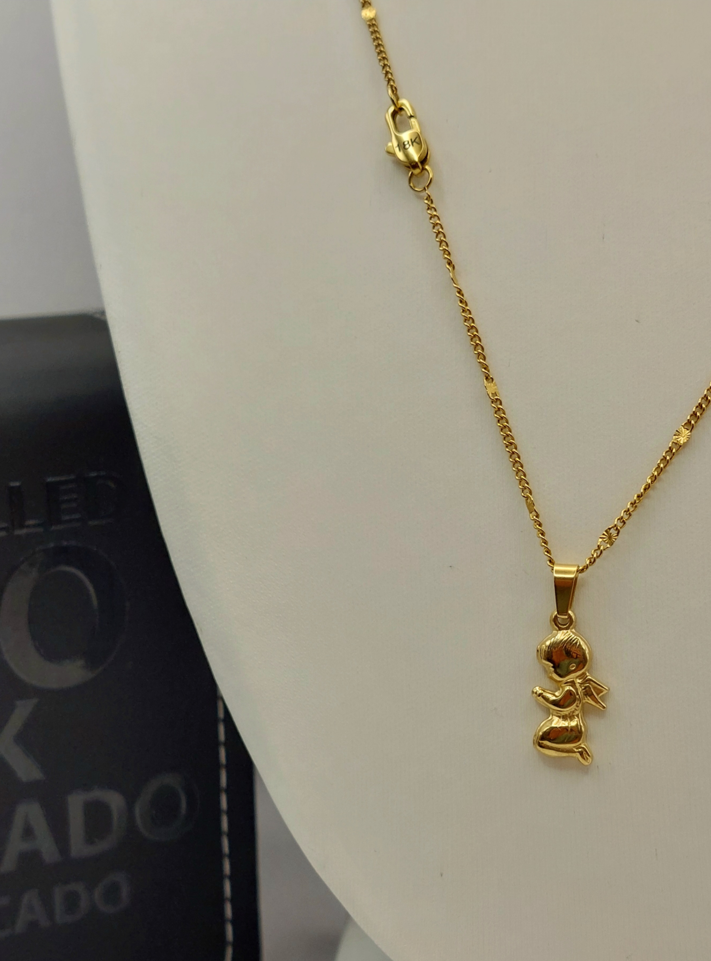 Cadena Tejido Destellos con Ángel Guardián Oro 18K-4