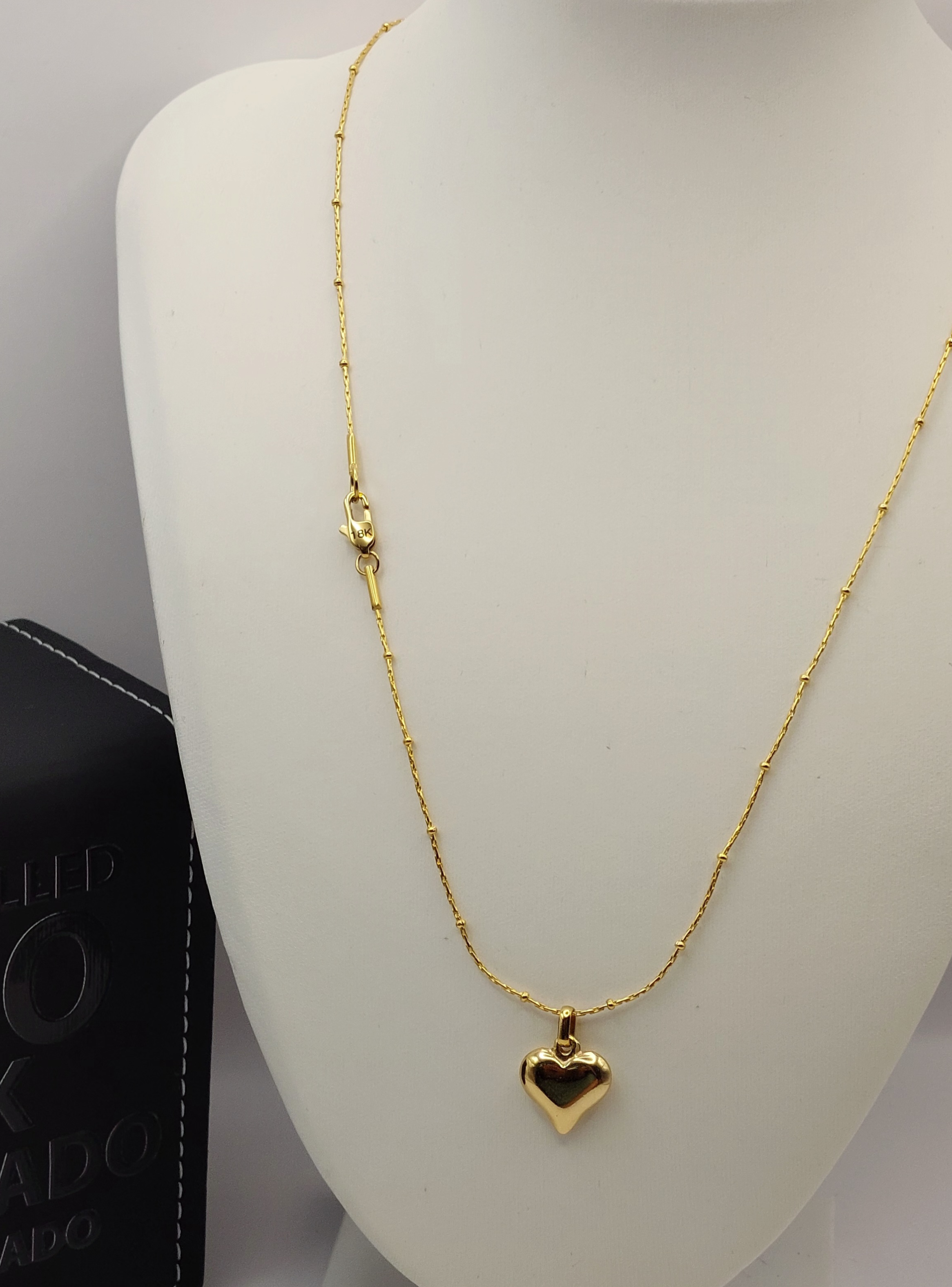 Cadena Tejido Mixto con Corazón de Oro Laminado 18k-4