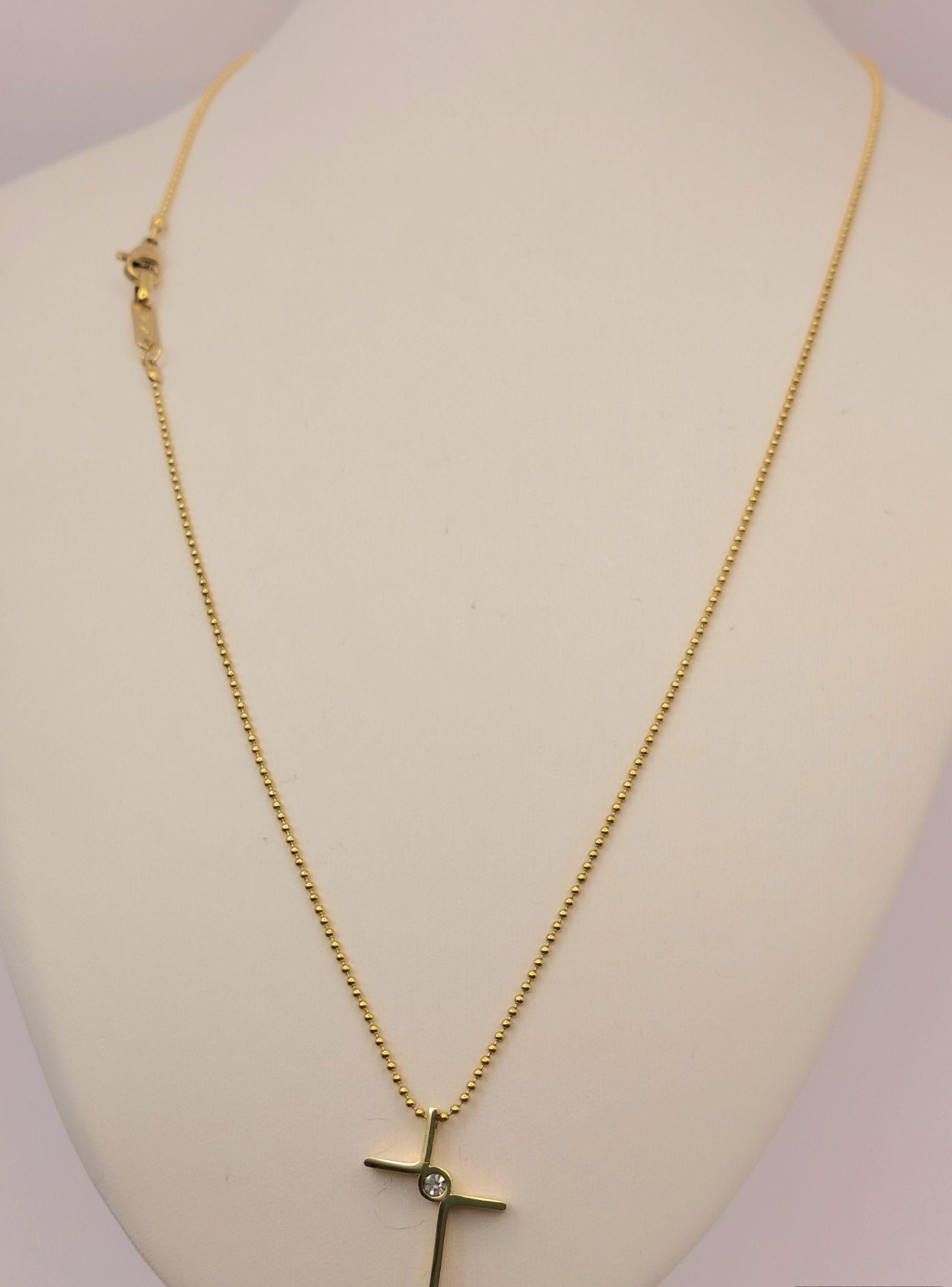 Cadena ORO 14K Laminado Tejido Militar y Cruz con Brillantes -3