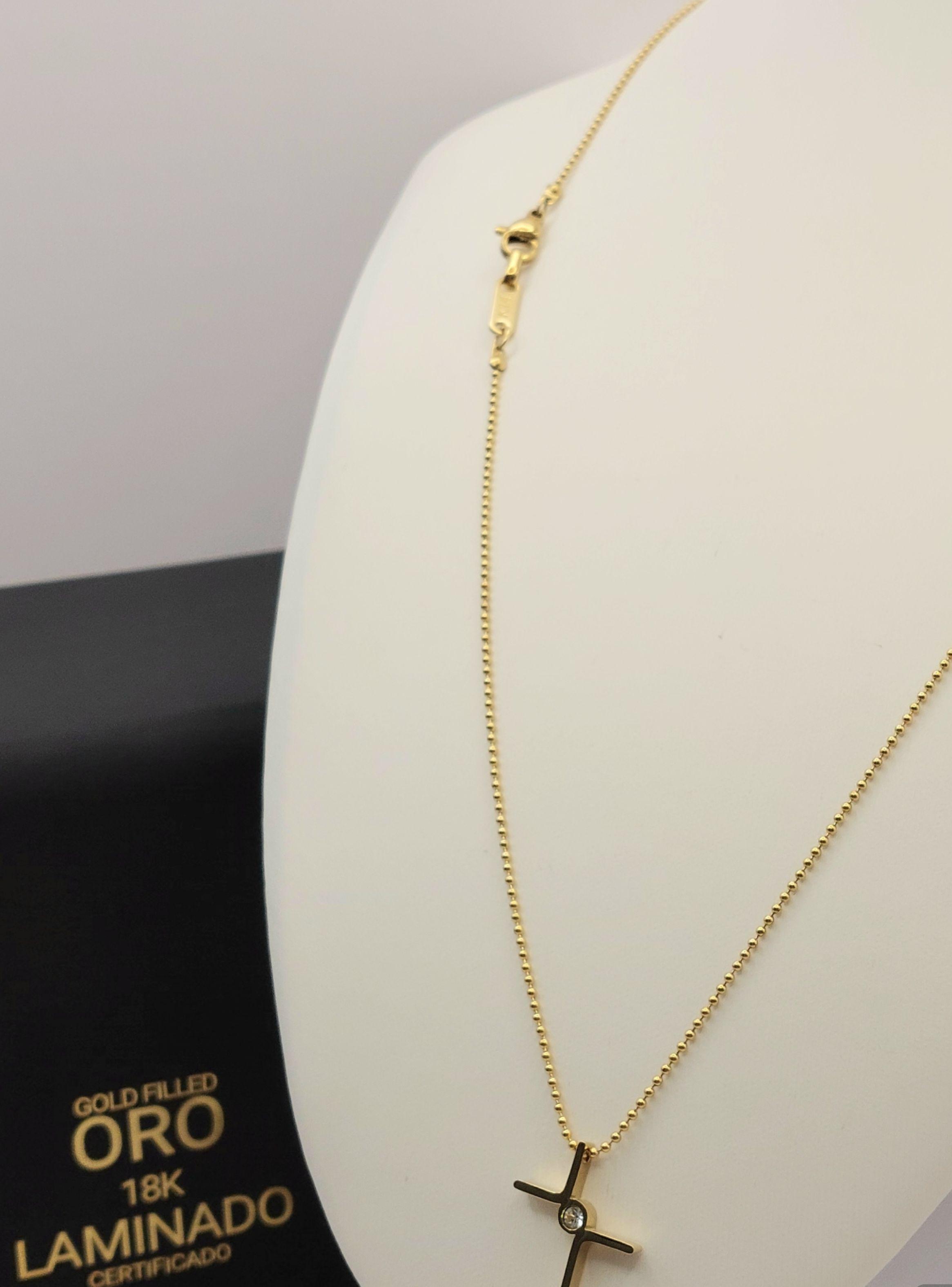 Cadena ORO 14K Laminado Tejido Militar y Cruz con Brillantes -5