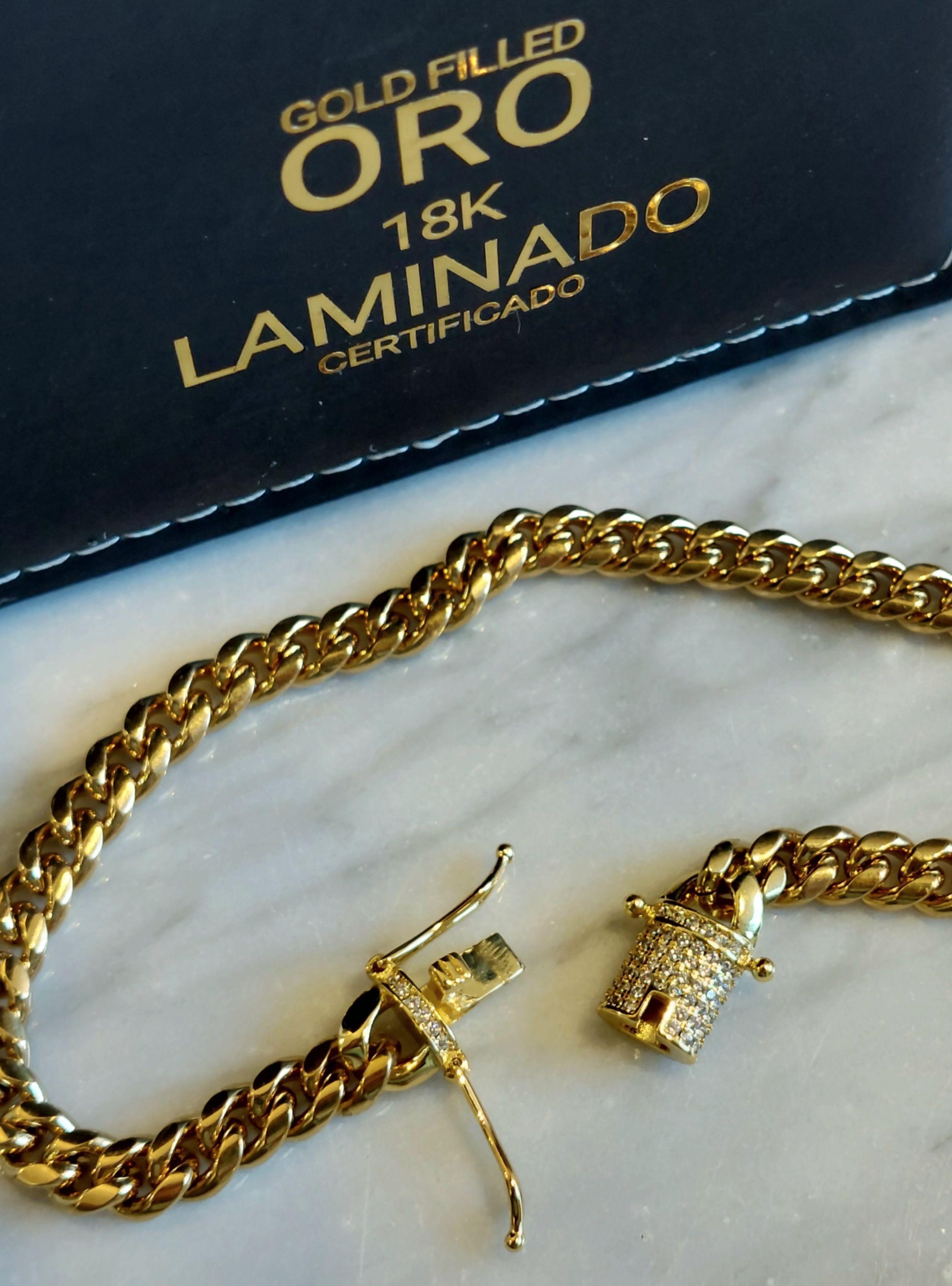 Pulsera ORO Laminado 18k Tejido Cubana Broche Cajón con Brillantes -5