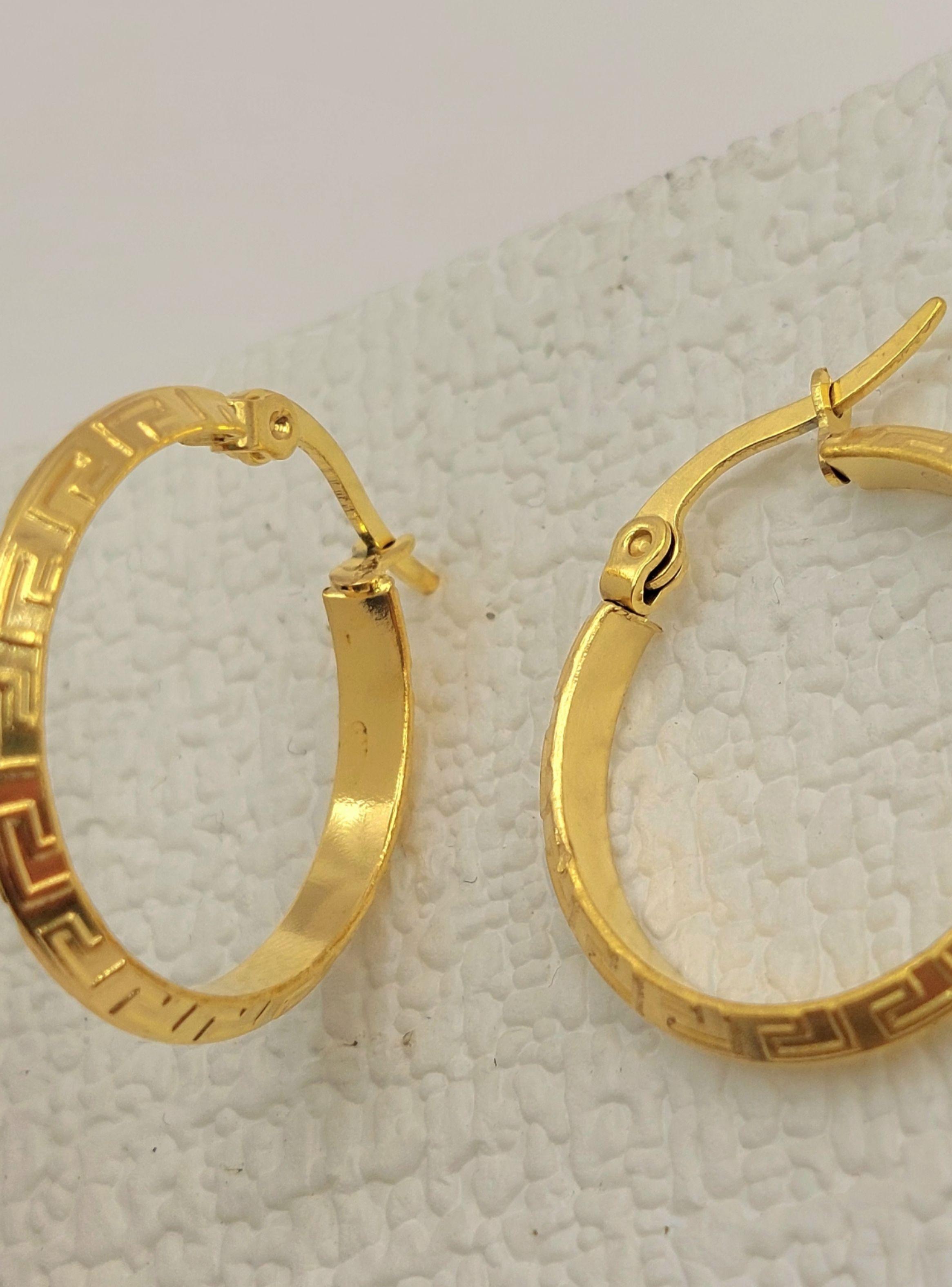 Argollas ORO Laminado 18K Diseño Grecas Diámetro 3 CM-0