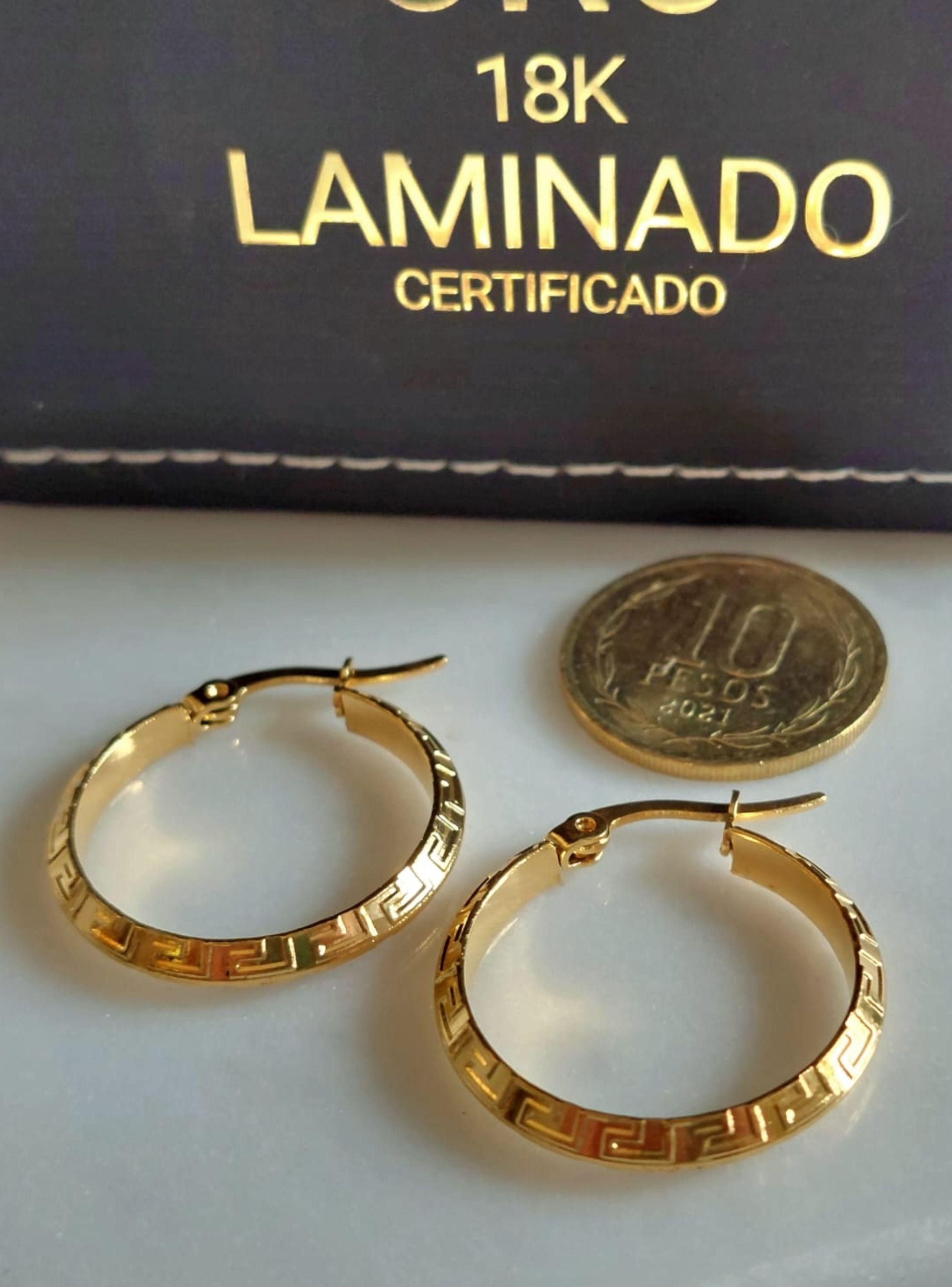 Argollas ORO Laminado 18K Diseño Grecas Diámetro 3 CM-2