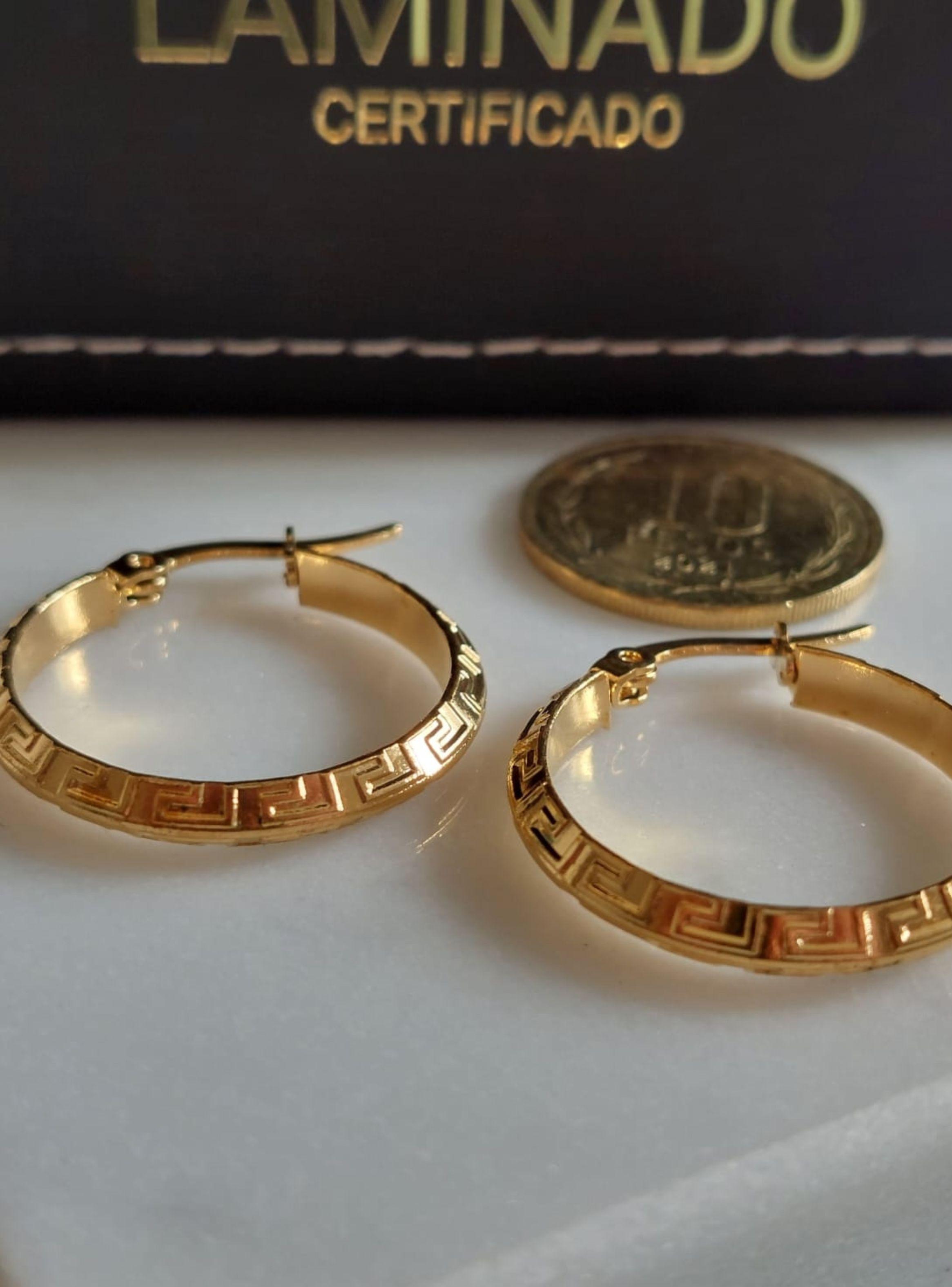 Argollas ORO Laminado 18K Diseño Grecas Diámetro 3 CM-4