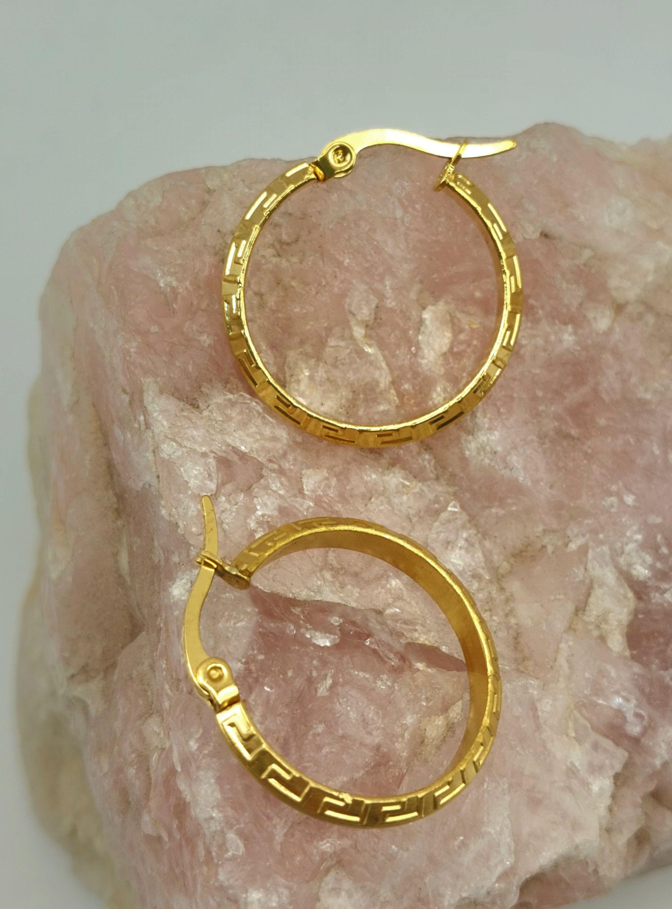 Argollas ORO Laminado 18K Diseño Grecas Diámetro 3 CM-5