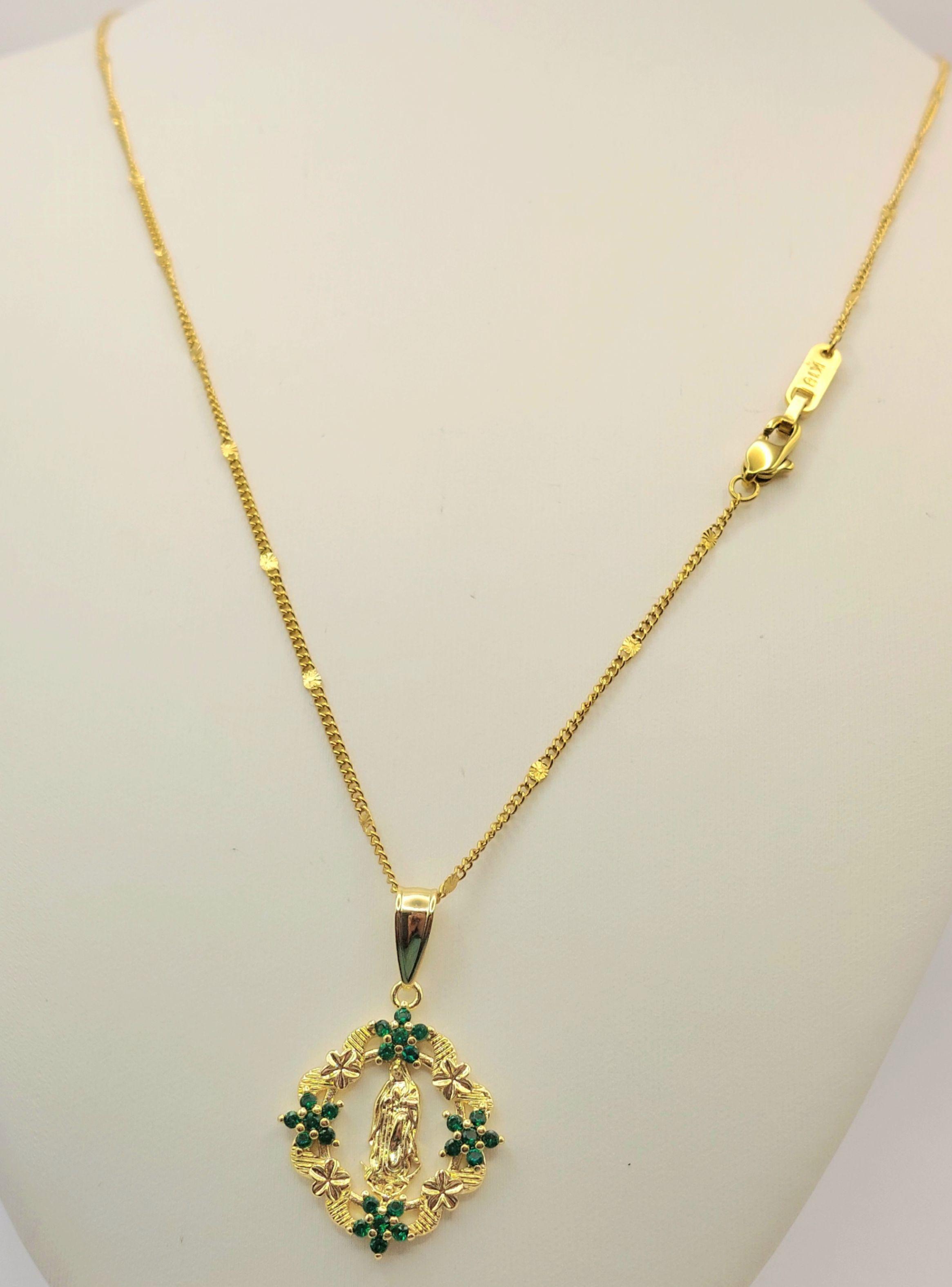  Cadena Oro Laminado 18K Virgen de Guadalupe con Esmeraldas -2