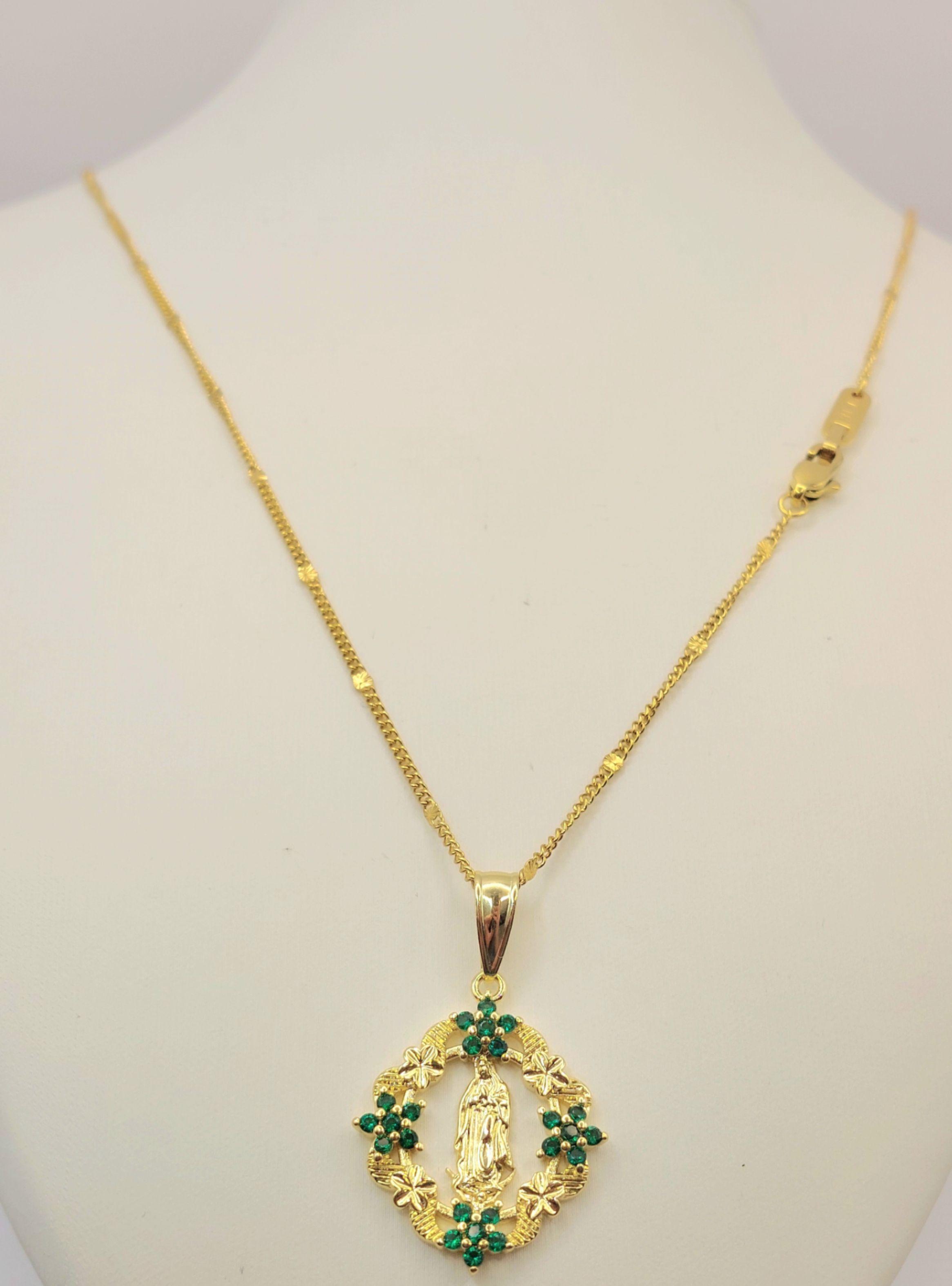  Cadena Oro Laminado 18K Virgen de Guadalupe con Esmeraldas -4