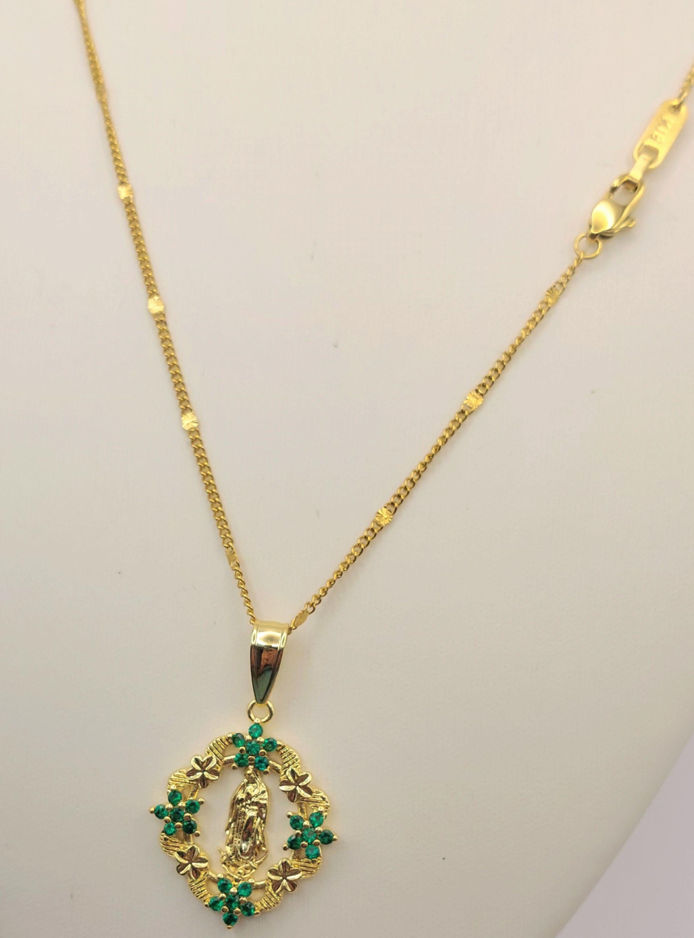  Cadena Oro Laminado 18K Virgen de Guadalupe con Esmeraldas -5