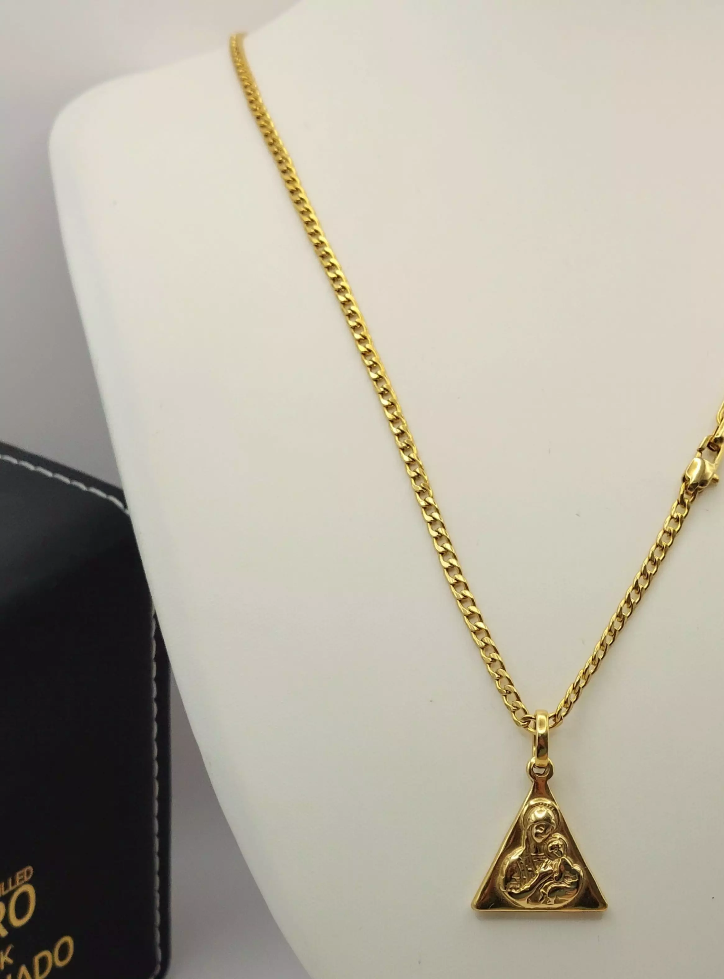 Cadena Oro Laminado Tejido Grumet con medalla de Virgen y el Niño-1