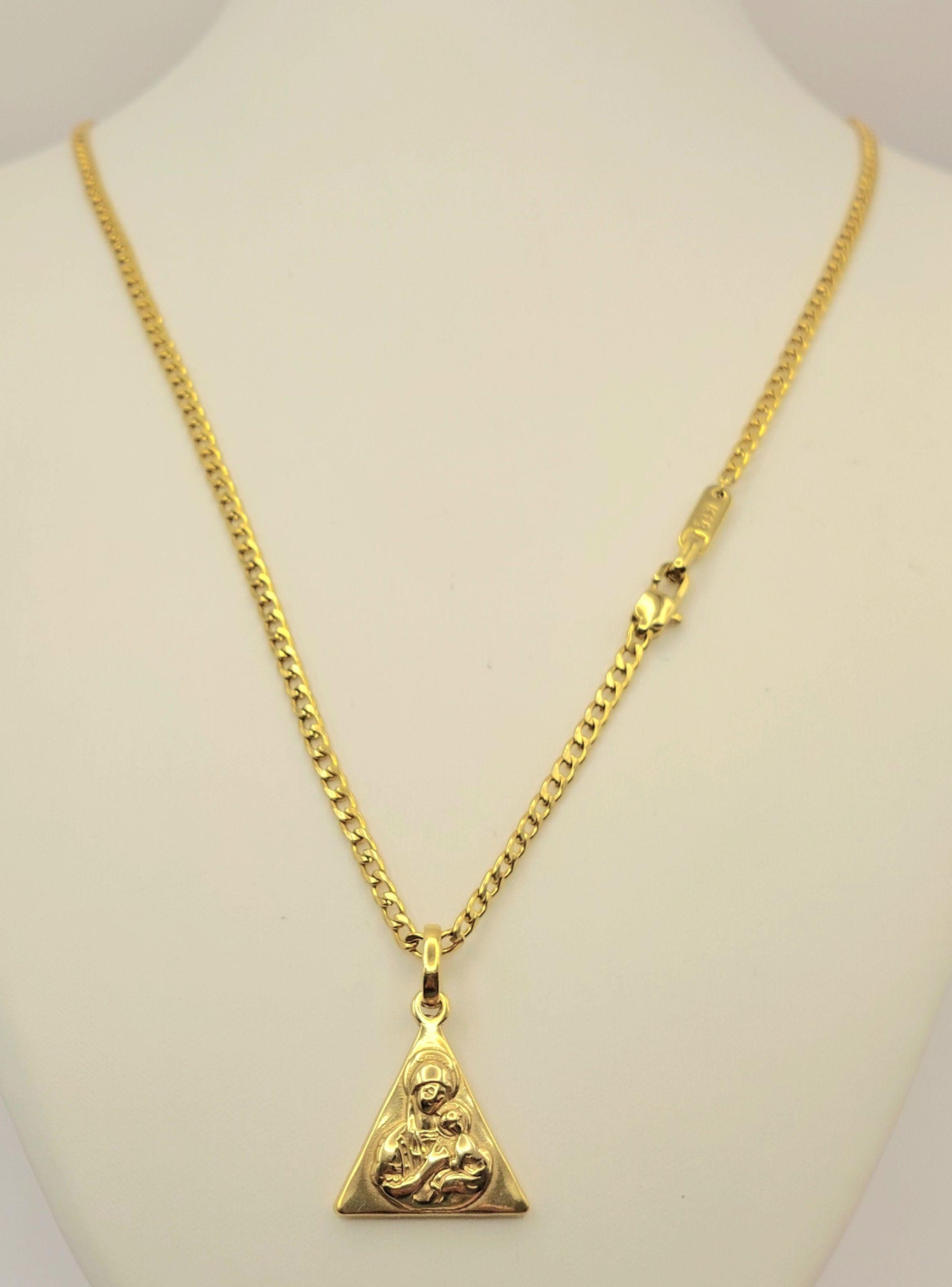 Cadena Oro Laminado Tejido Grumet con medalla de Virgen y el Niño-5