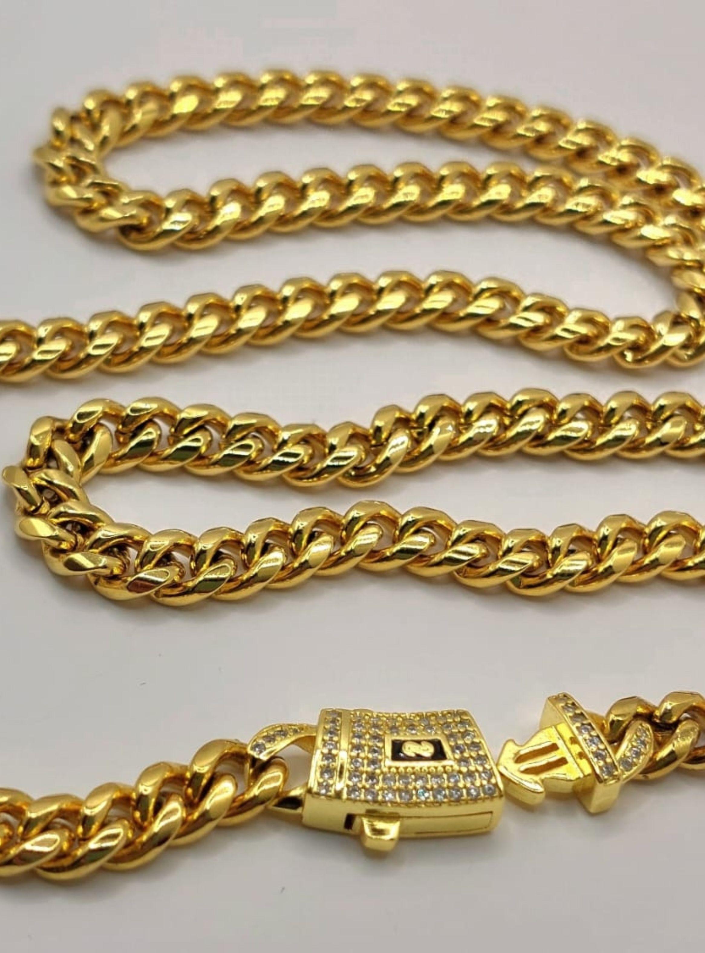 Cadena Mónaco de Oro 18K Laminado Tejido Cubana-3