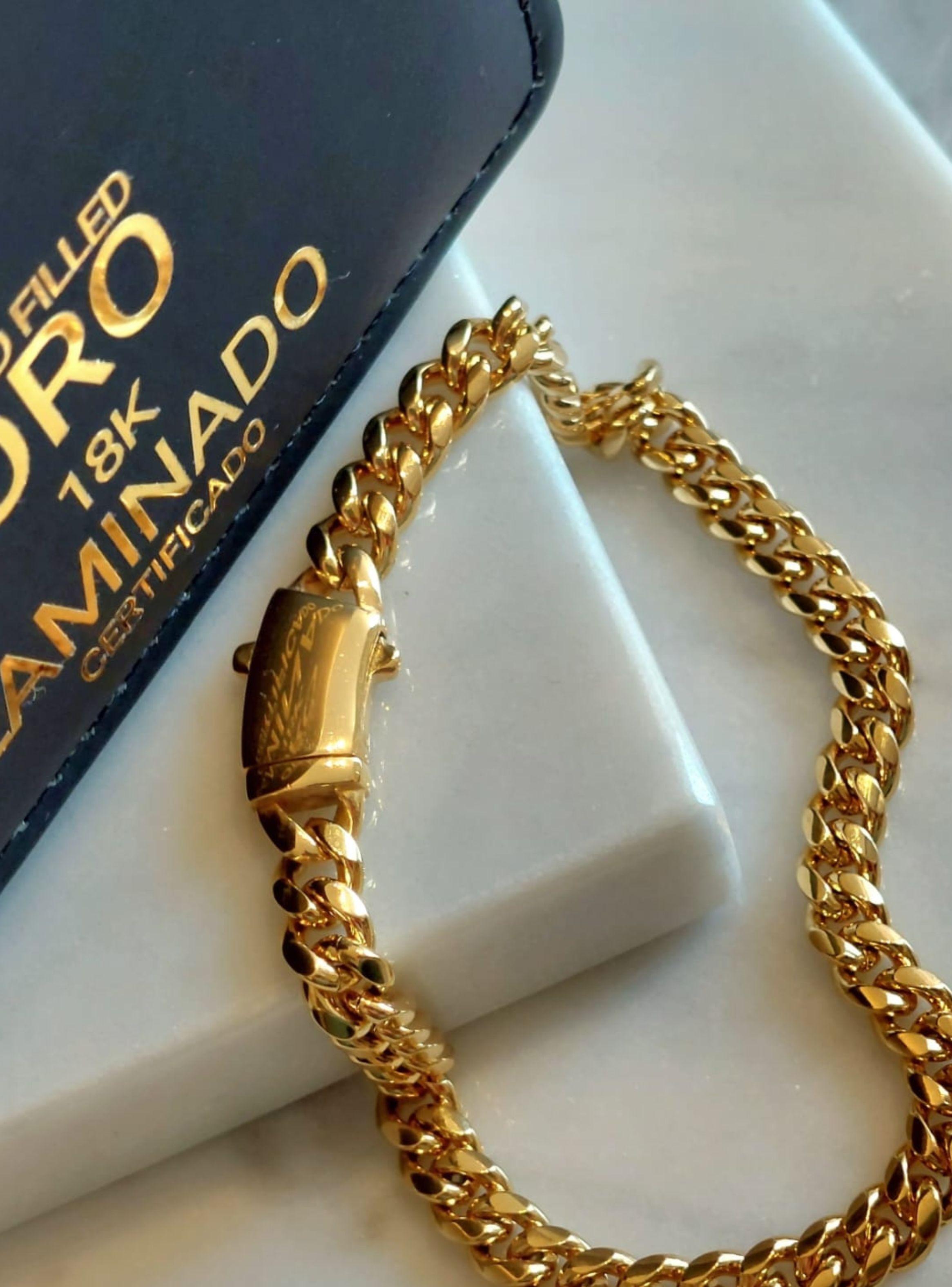 Pulsera Oro Laminado Tejido Cubana con Broche Cajón -2