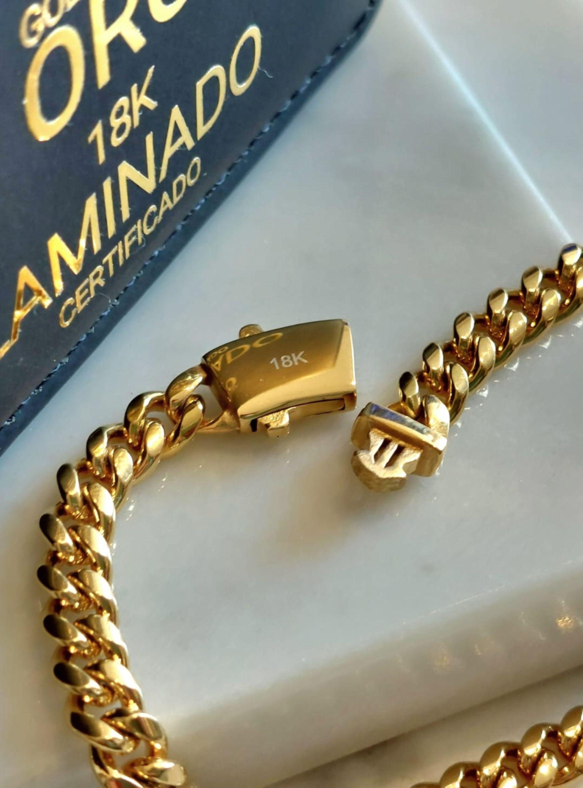 Pulsera Oro Laminado Tejido Cubana con Broche Cajón -3