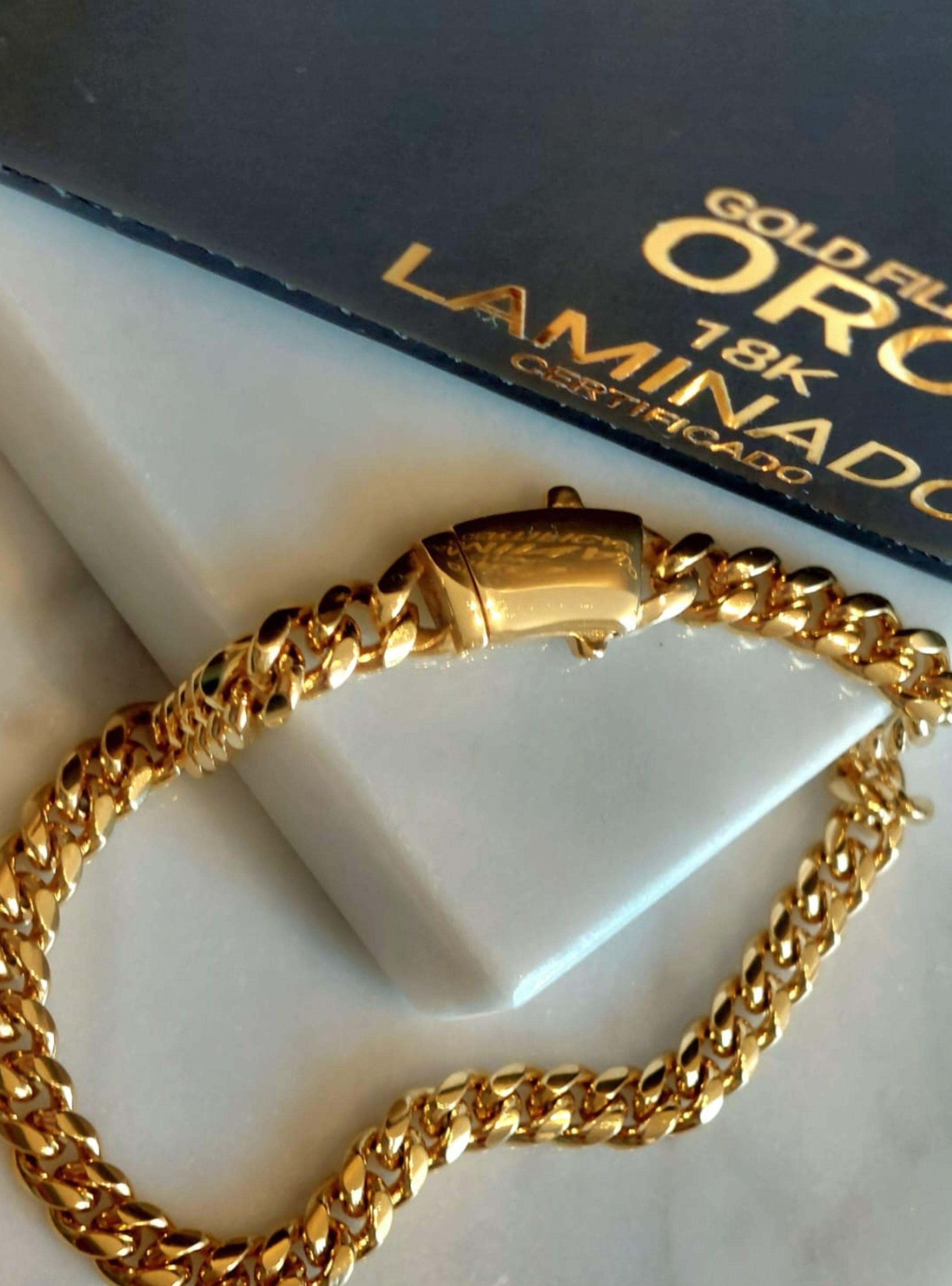 Pulsera Oro Laminado Tejido Cubana con Broche Cajón -6