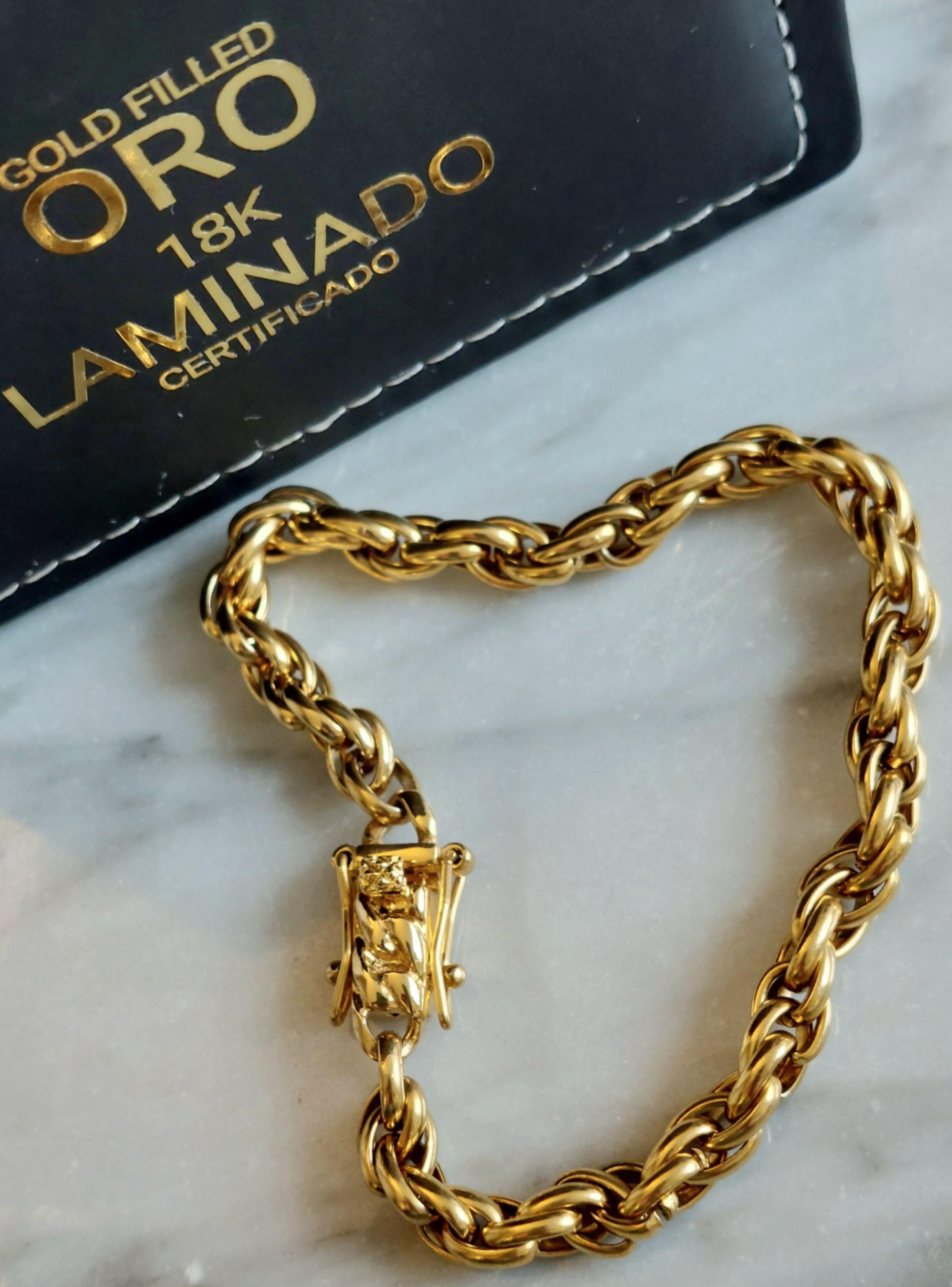 Pulsera ORO 18K Laminado Tejido Tourbillon grueso 5MM Grosor-1