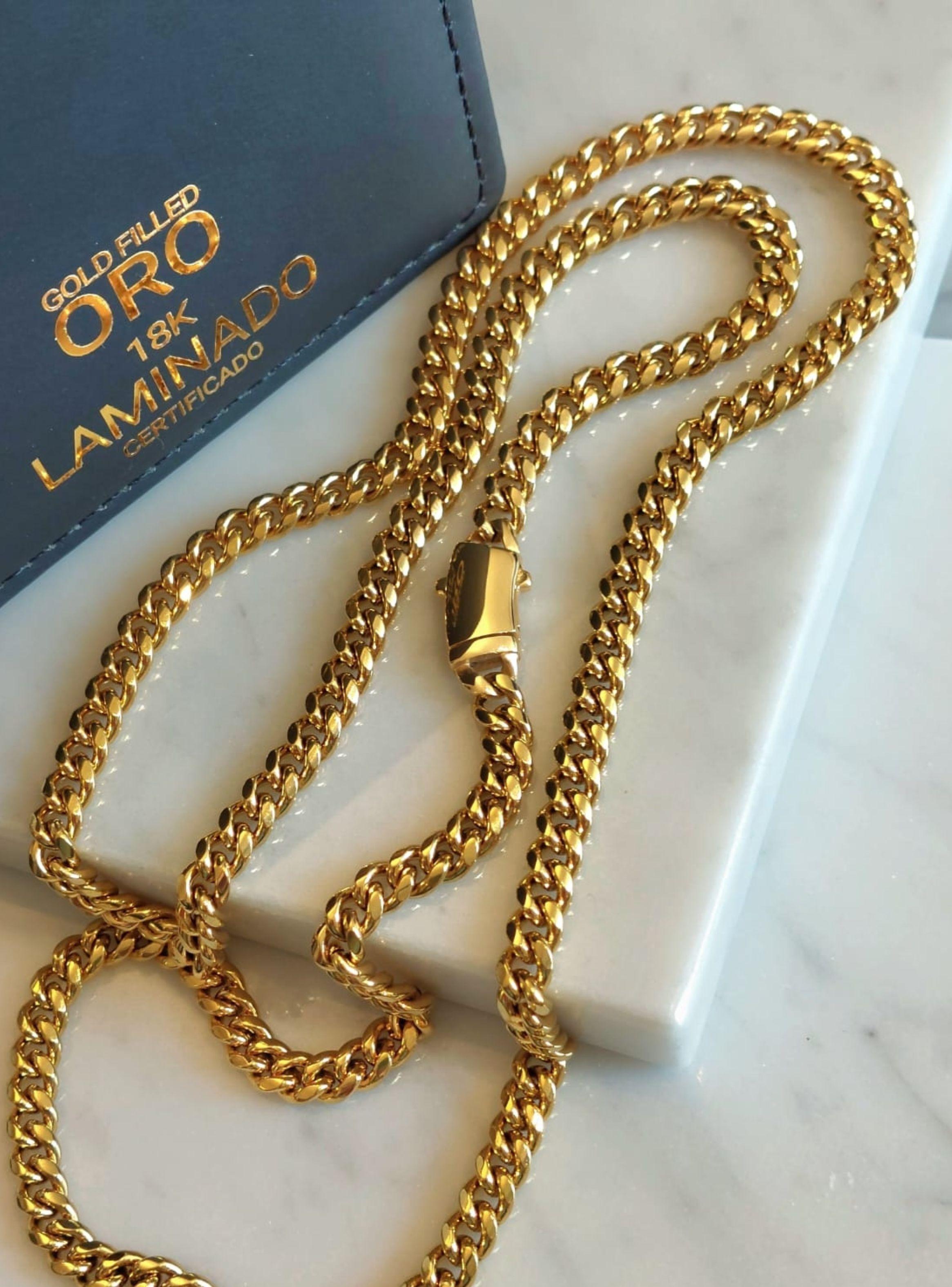 Cadena ORO 18K Laminado Tejido Cubana Broche Mónaco -5
