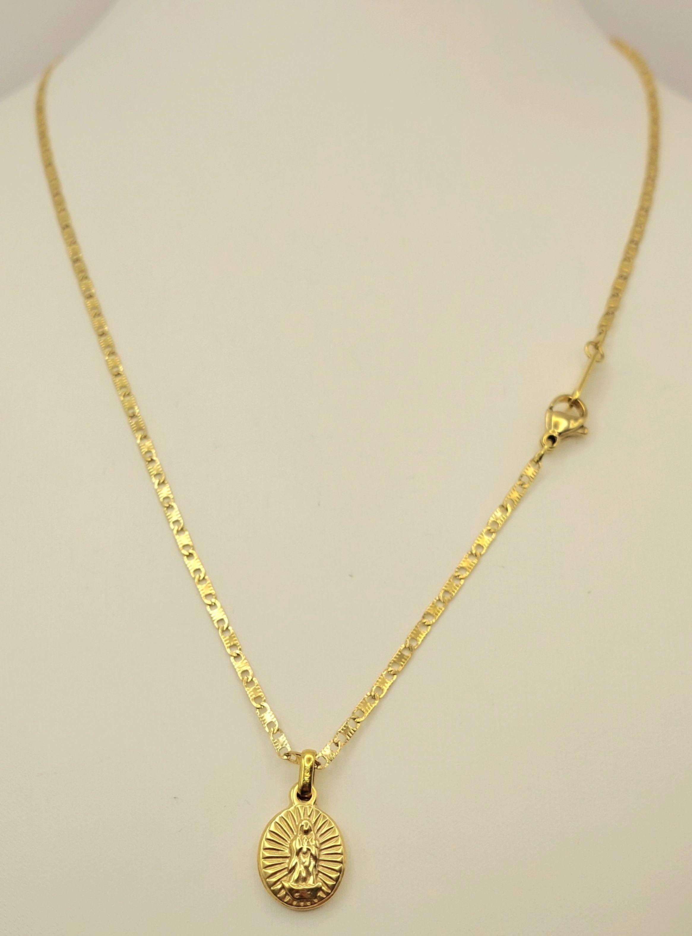 Cadena Oro Laminado Tejido Ancla Virgen Milagrosa de los Rayos -2