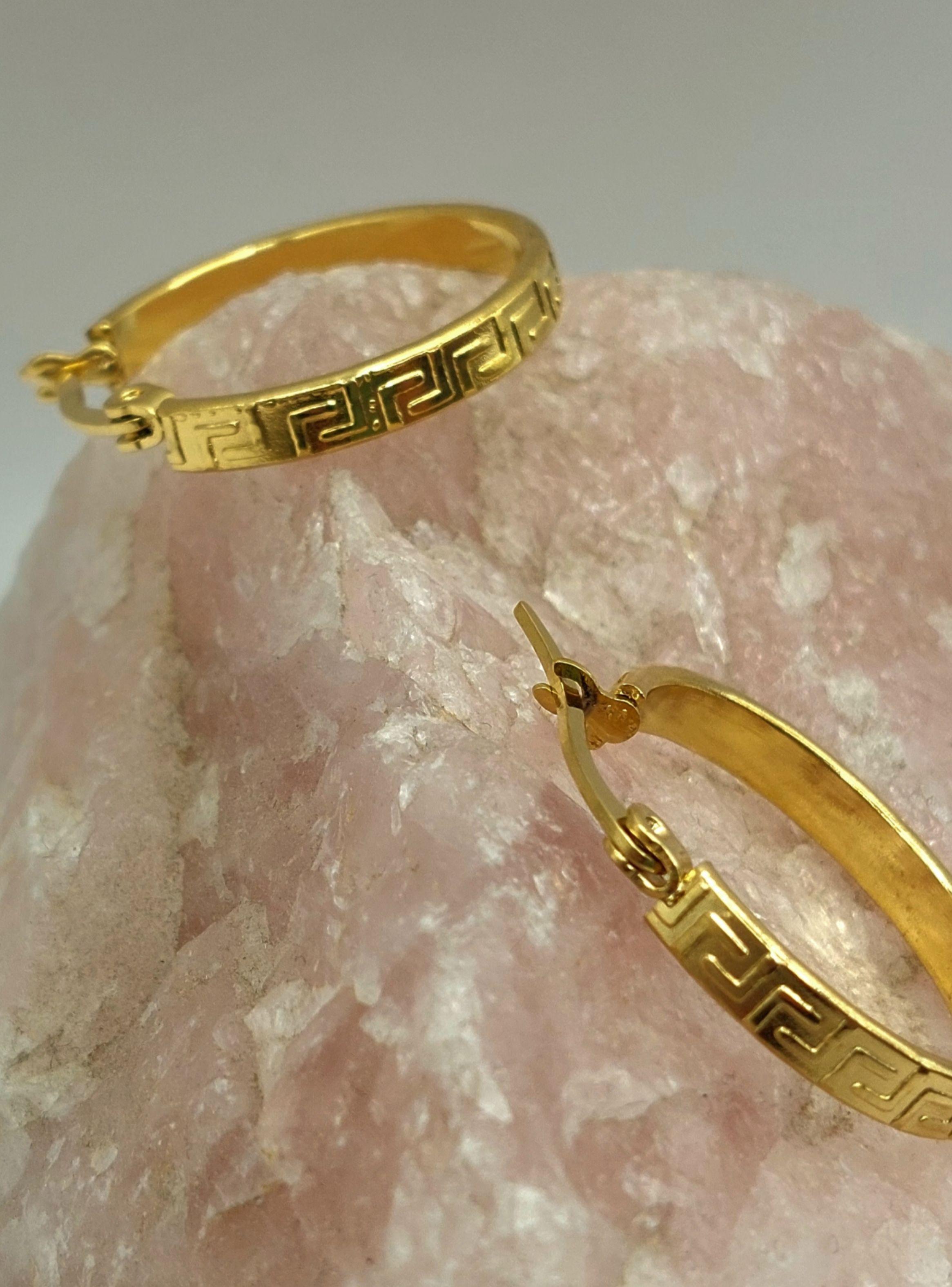 Argollas ORO Laminado 18K Diseño Grecas 2,5 CM-2