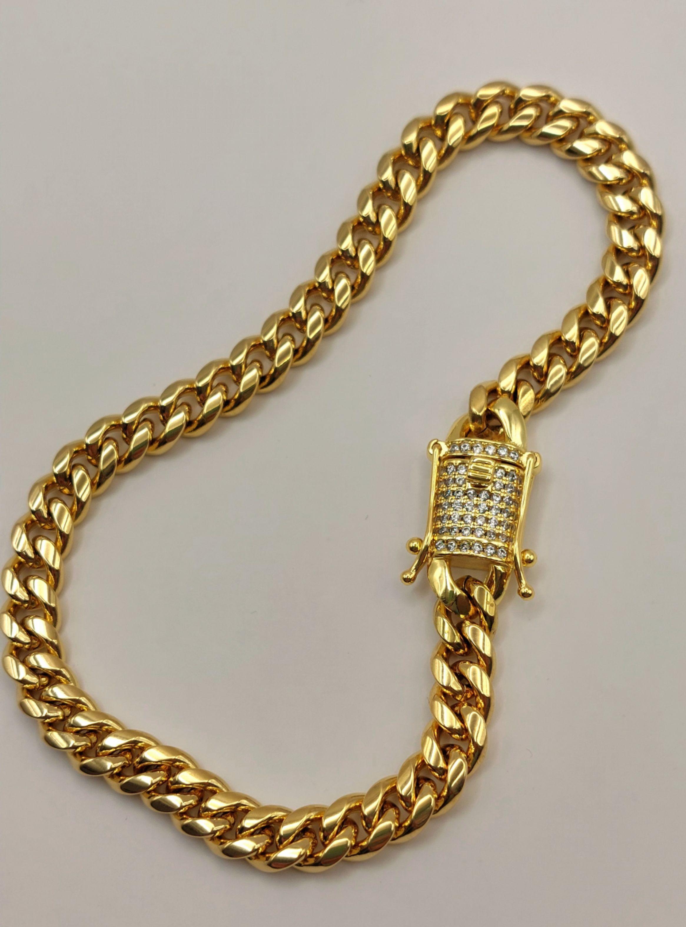 Pulsera Oro Laminado Tejido Cubana con Broche Cajón con Brillantes-2