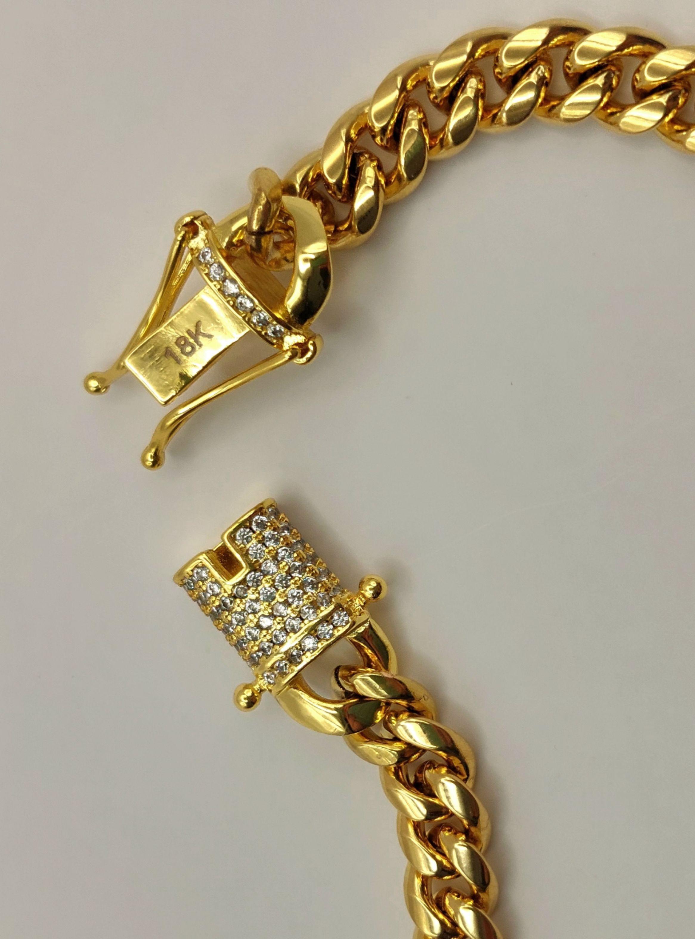 Pulsera Oro Laminado Tejido Cubana con Broche Cajón con Brillantes-5
