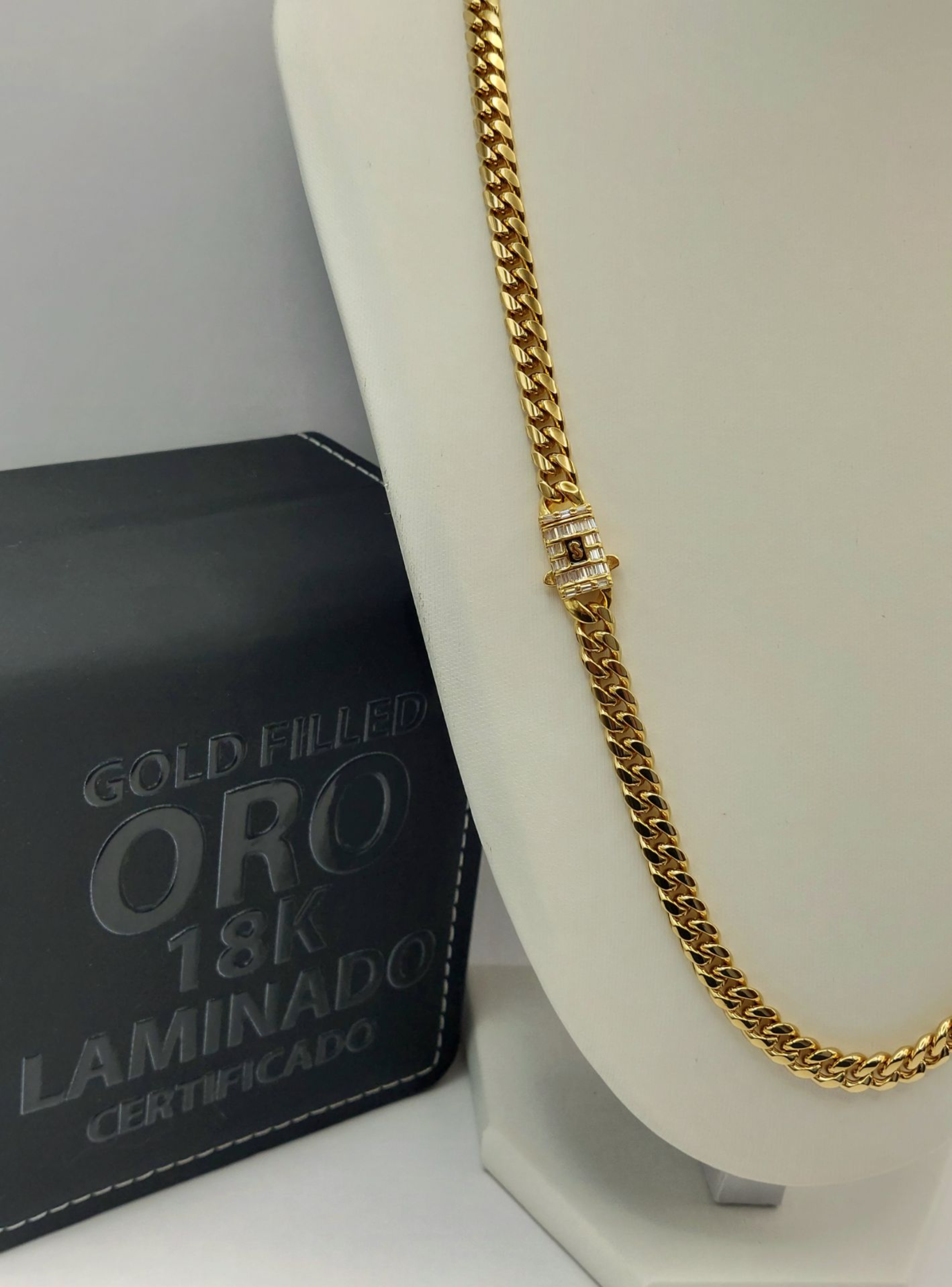 Cadena Mónaco Baguette de Tejido Cubana en Oro Laminado 18k-2