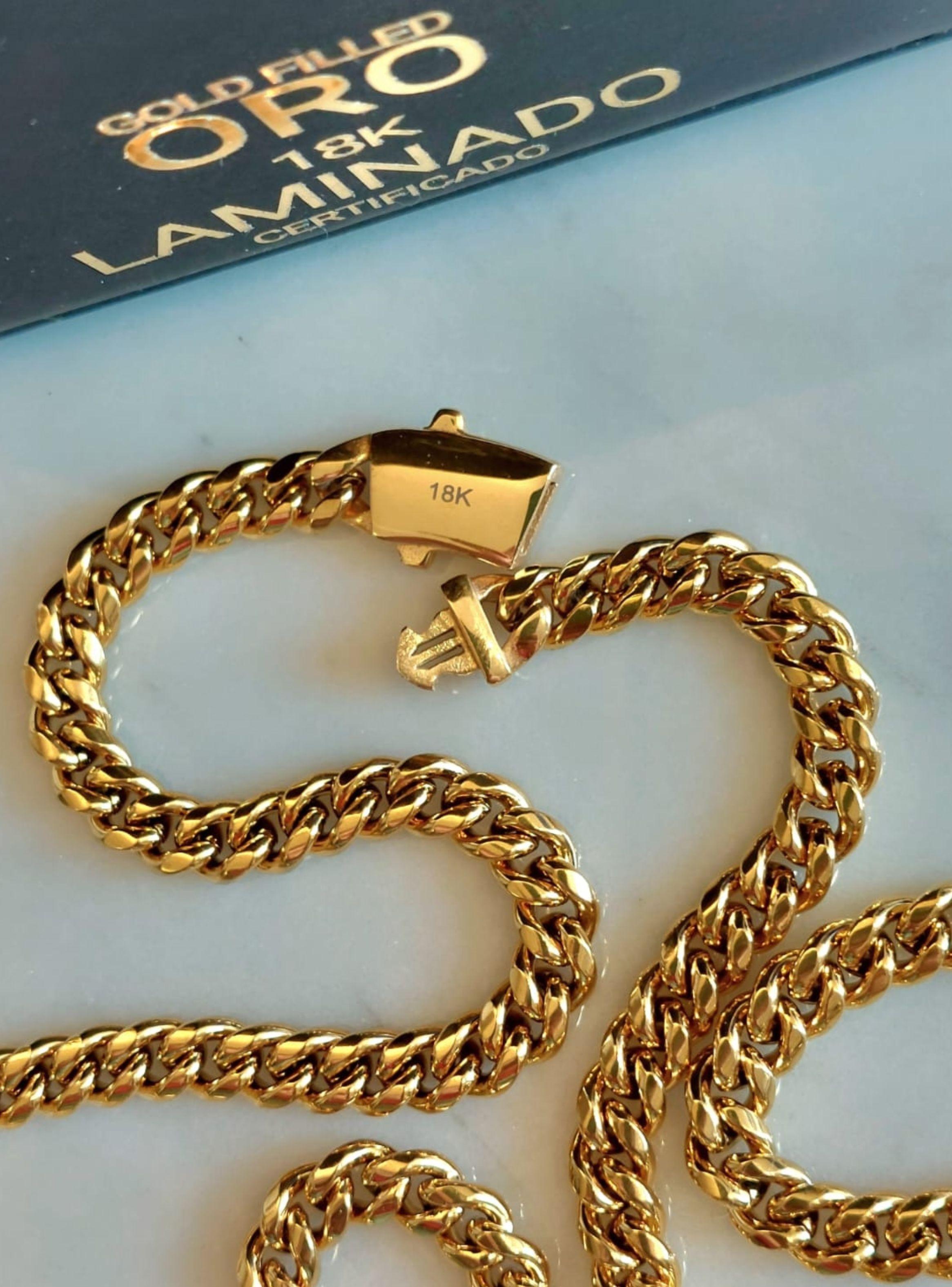 Cadena Oro 18K Laminado de Tejido Cubana con Broche Cajón-3