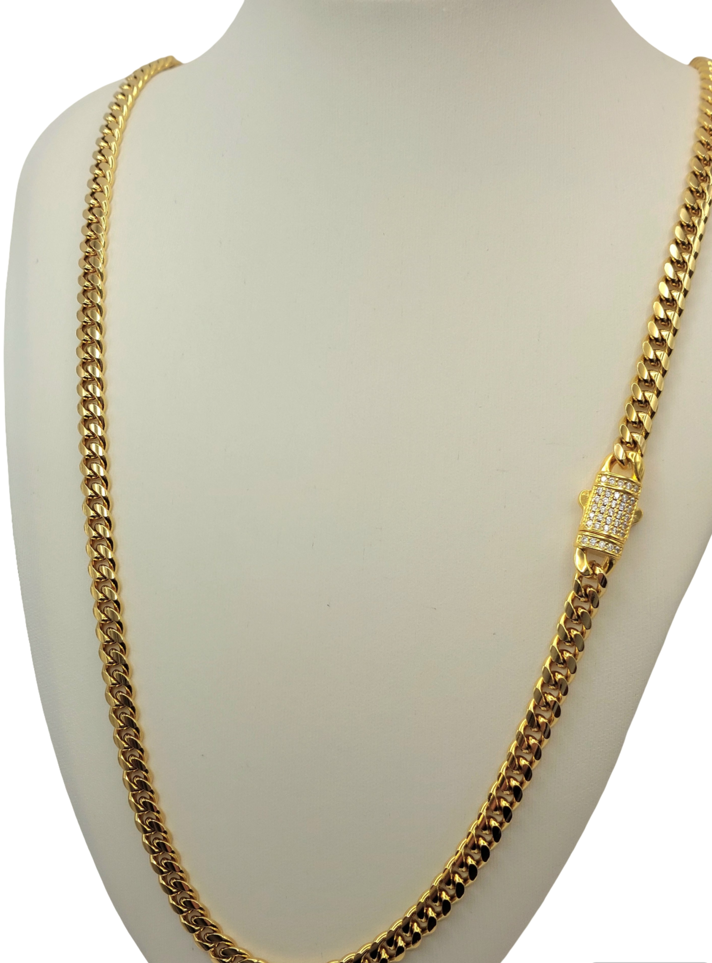 Cadena de Tejido Cubana en Oro Laminado 18k con broche de cristales-0